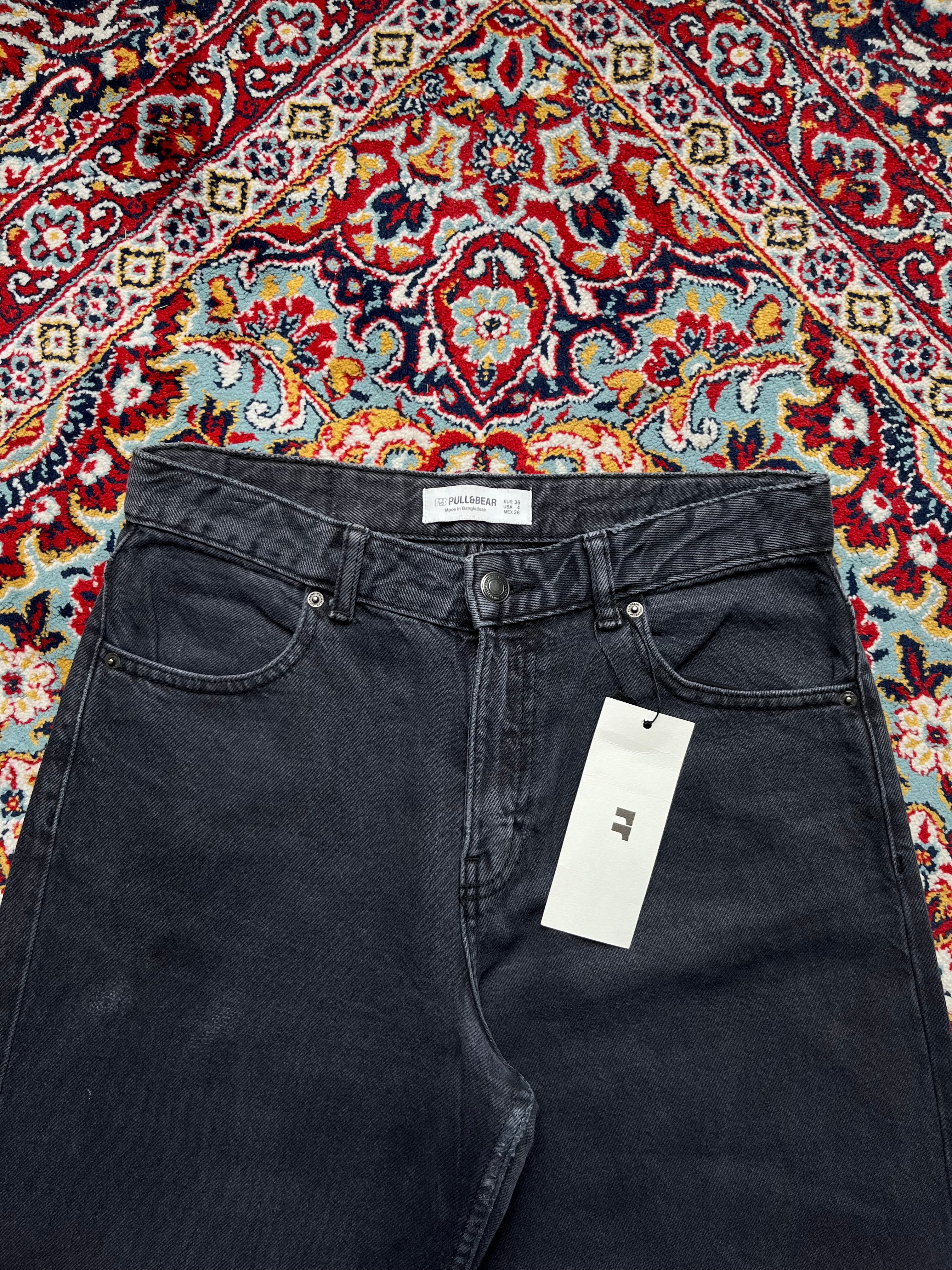 Pull & Bear Wide FIT Baggy High Waisted Faded Black JEANS - 30