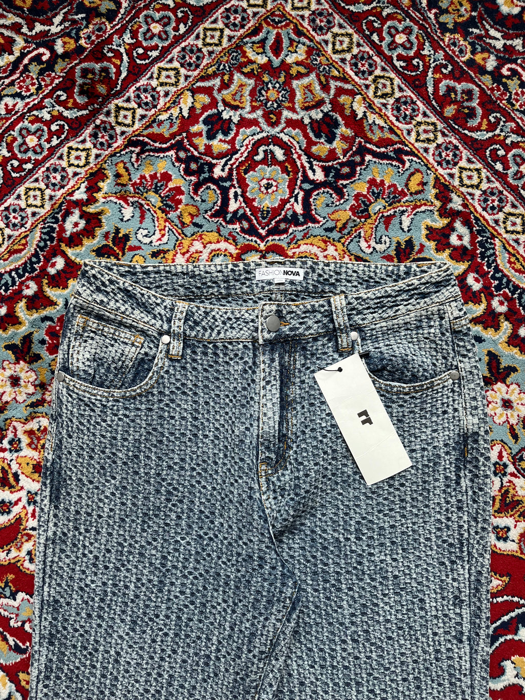Fashion Nova Textured Basketweave Pattern FlareD JEANS - 30