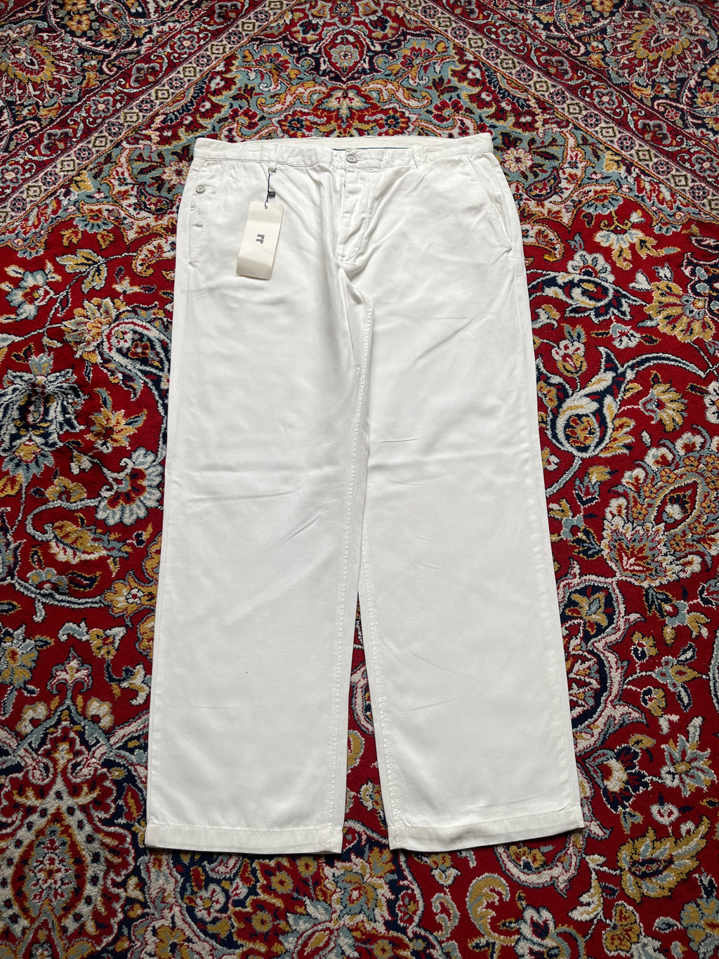 Lacoste White Cotton Linen Blend Straight FIT Chino PANTS - 34