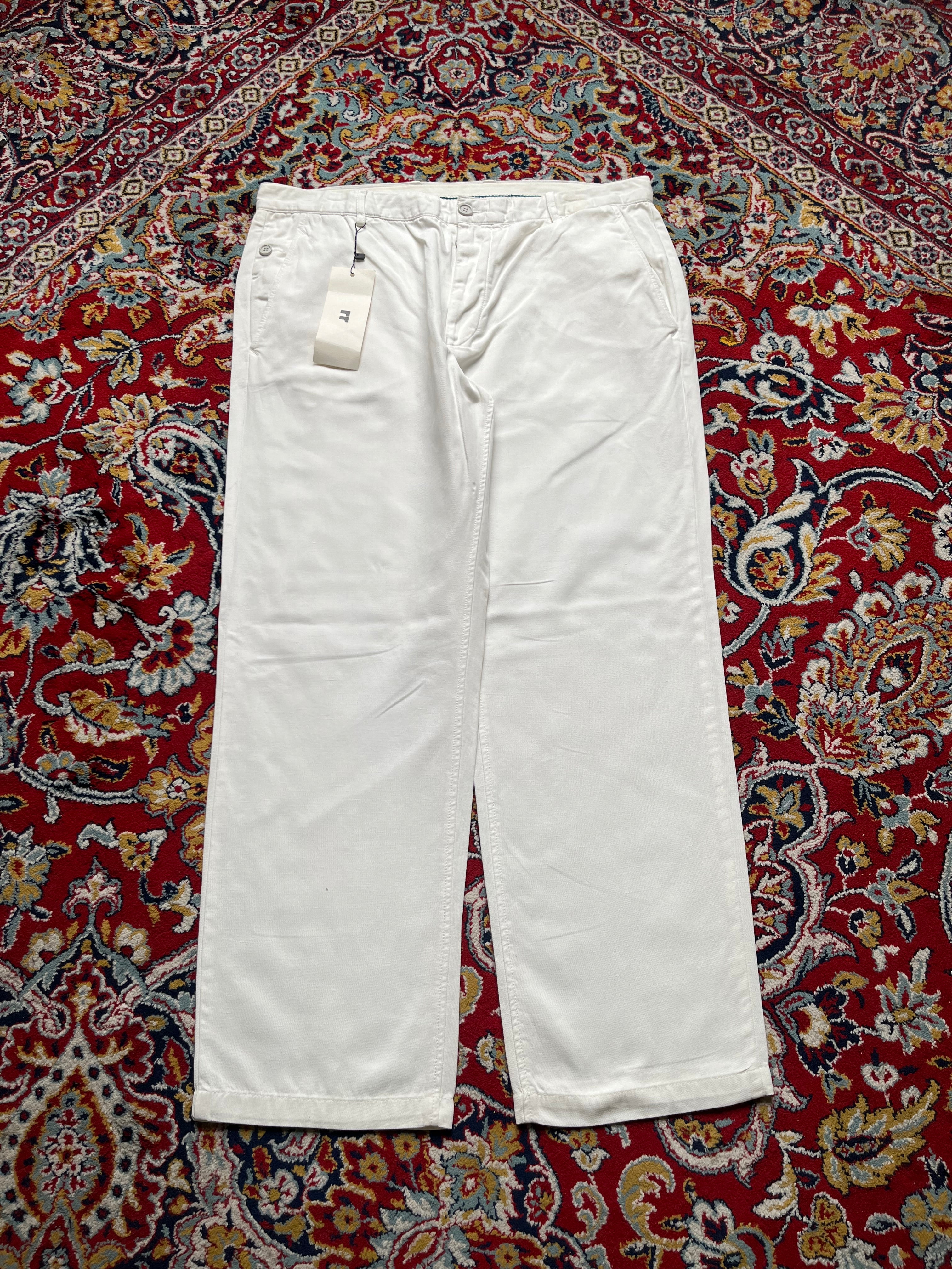 Lacoste White Cotton Linen Blend Straight FIT Chino PANTS - 34