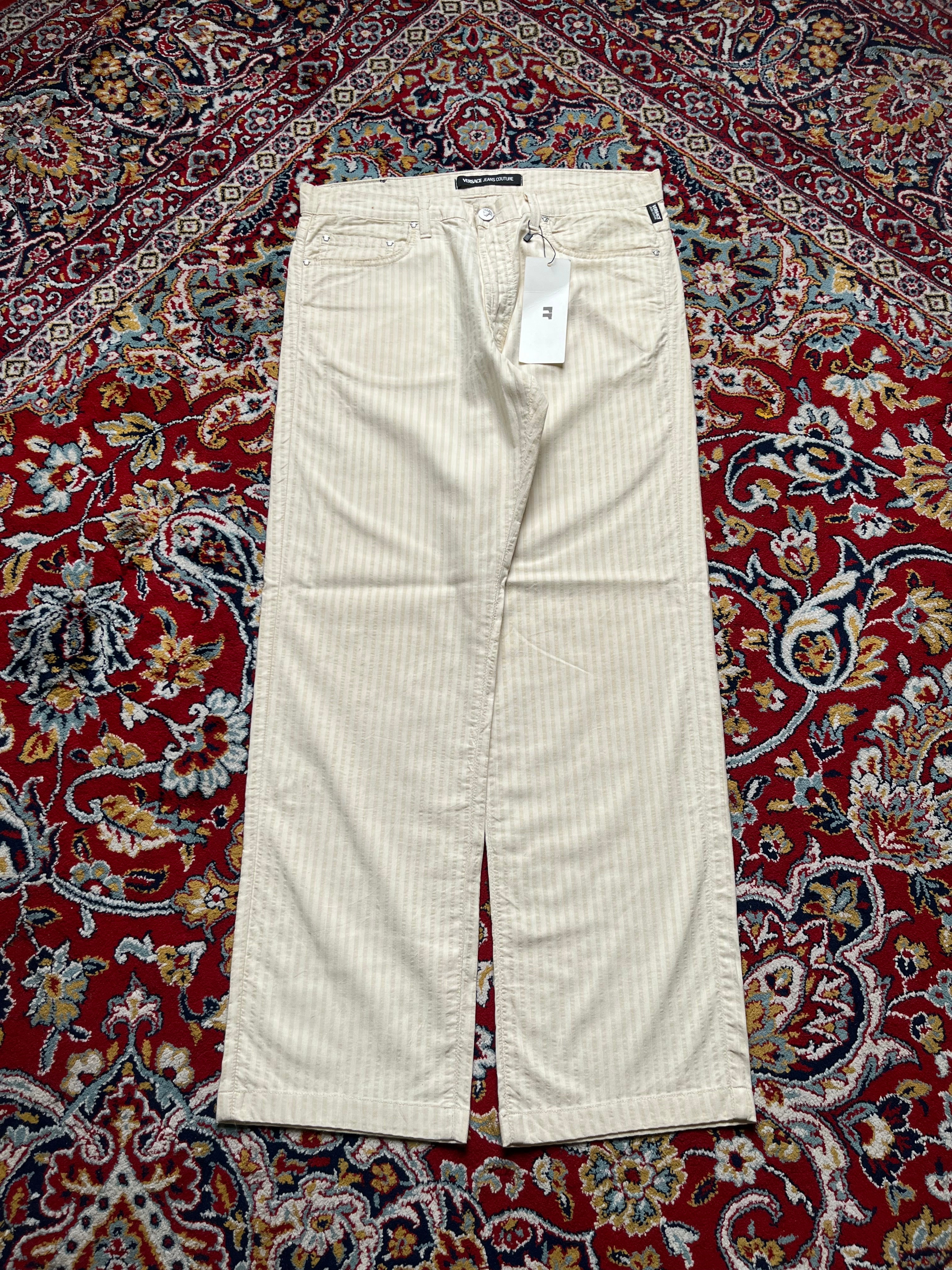 Vintage Versace Jeans Couture Cream Striped Straight FIT Cotton Jeans - 32