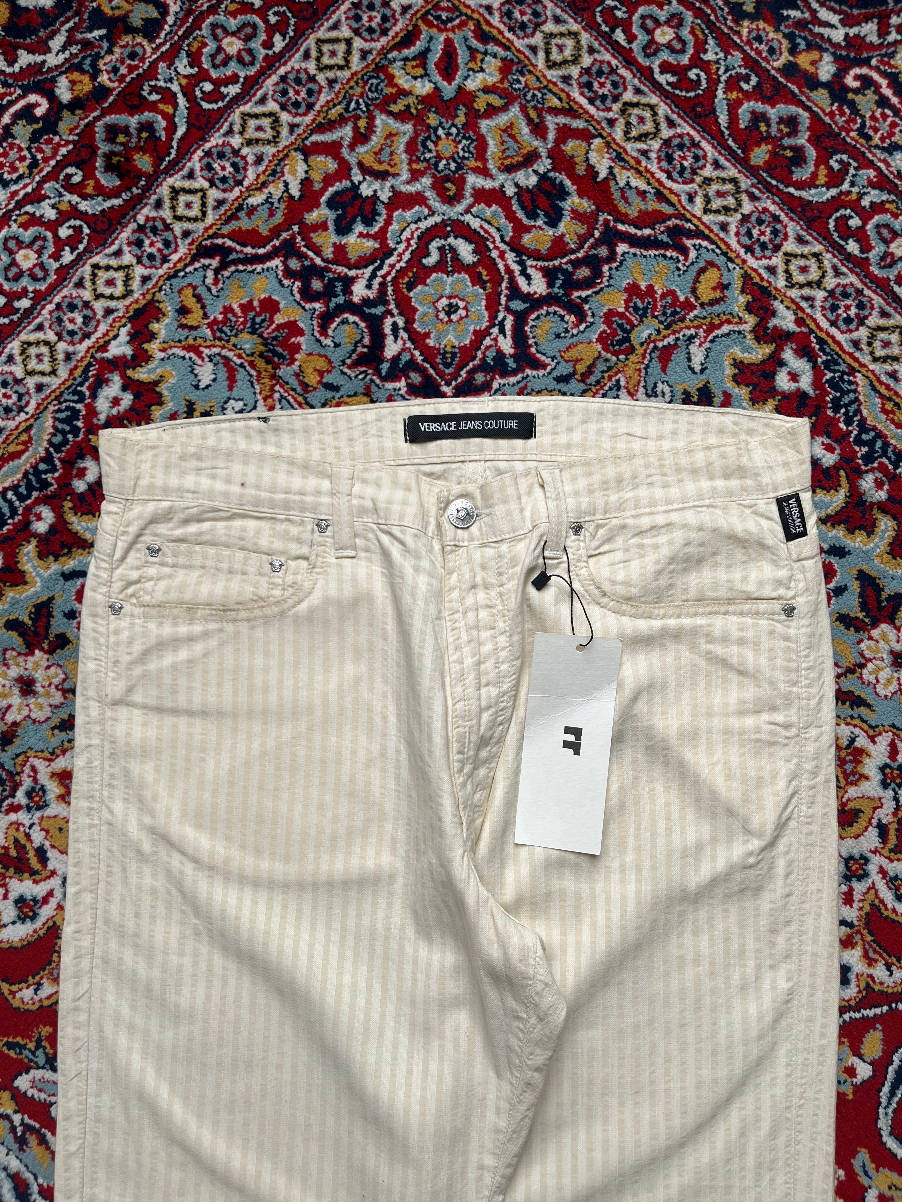 Vintage Versace Jeans Couture Cream Striped Straight FIT Cotton Jeans - 32