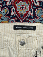 Vintage Versace Jeans Couture Cream Striped Straight FIT Cotton Jeans - 32