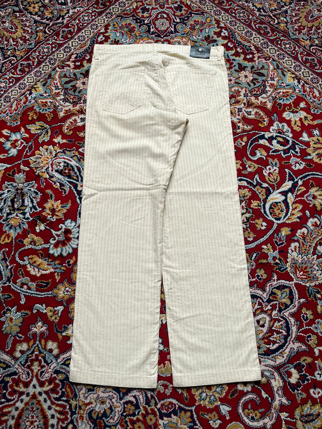 Vintage Versace Jeans Couture Cream Striped Straight FIT Cotton Jeans - 32