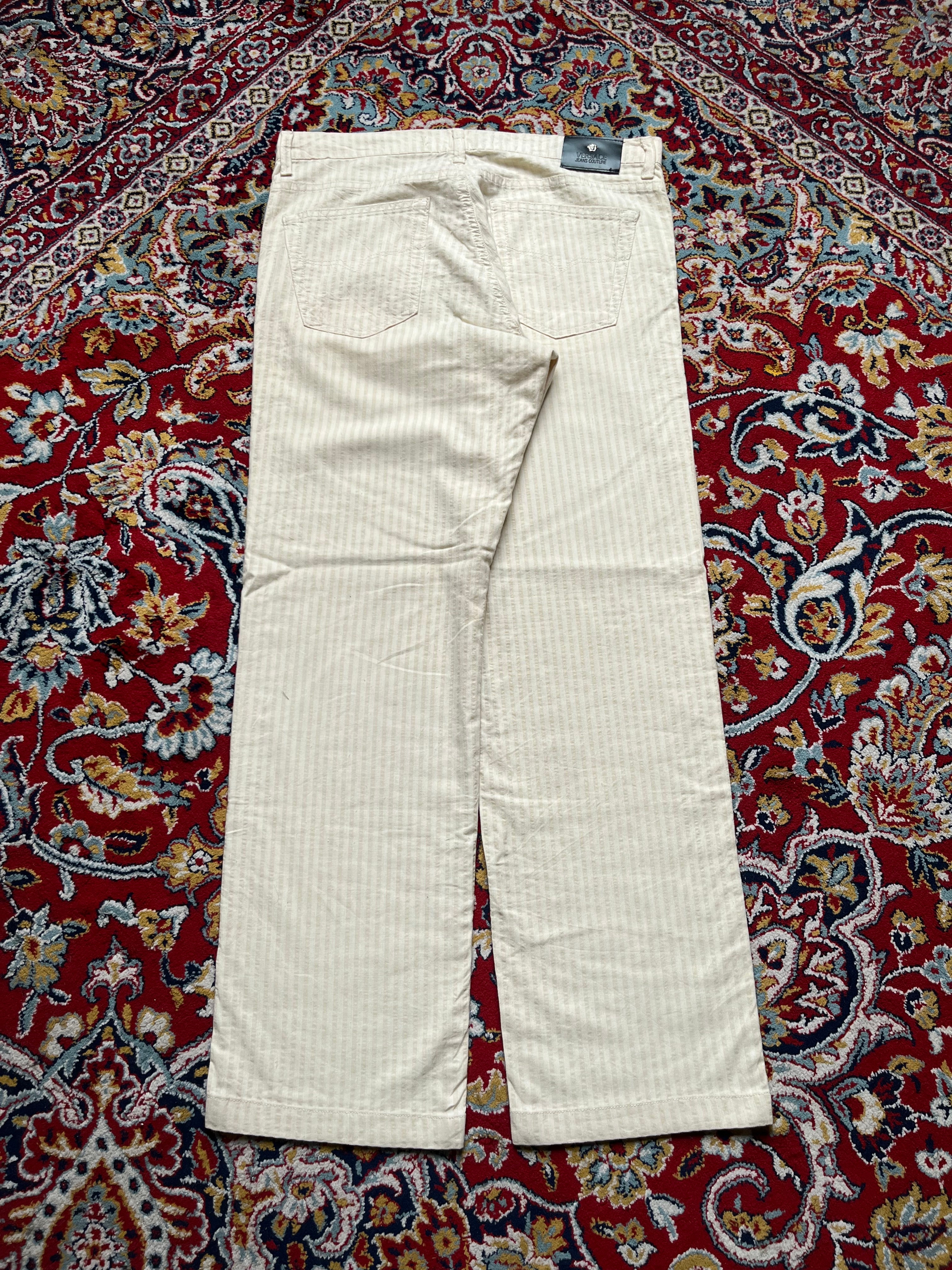 Vintage Versace Jeans Couture Cream Striped Straight FIT Cotton Jeans - 32