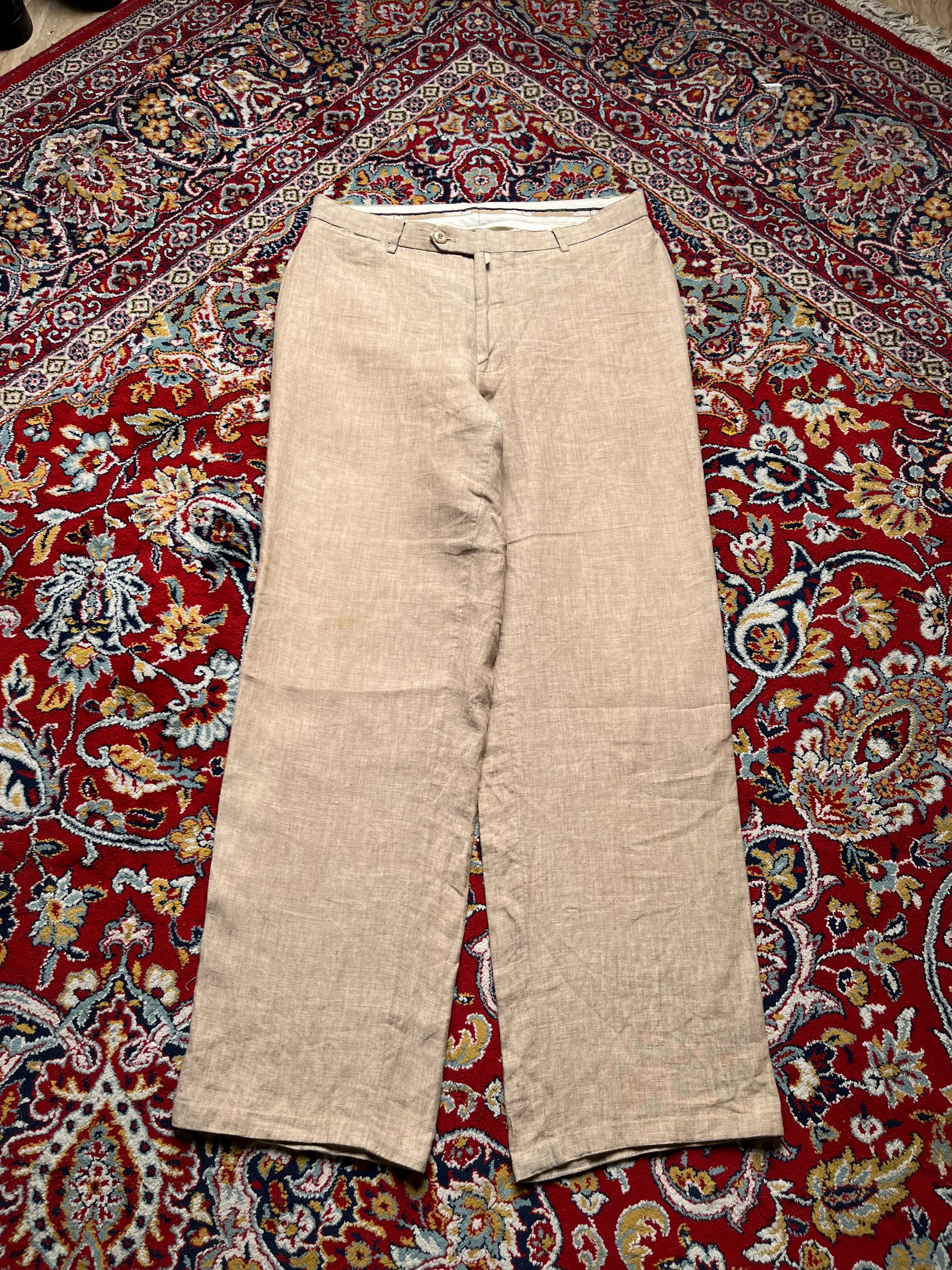 Magnum Man Beige Tan Flat Front Straight FIT Linen PANTS - 34