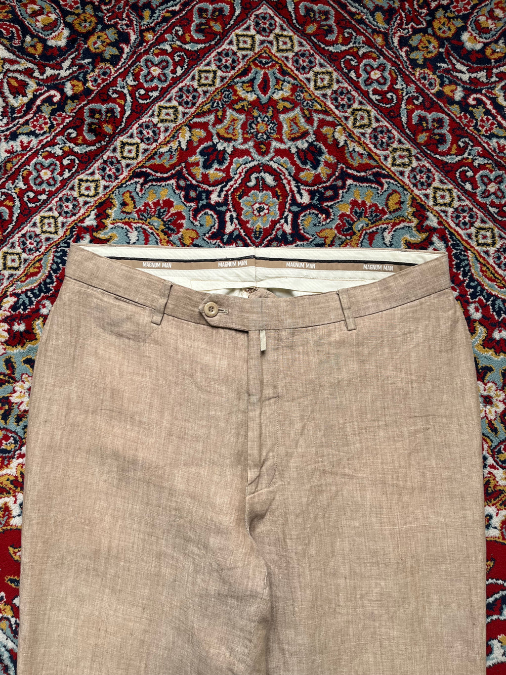 Magnum Man Beige Tan Flat Front Straight FIT Linen PANTS - 34