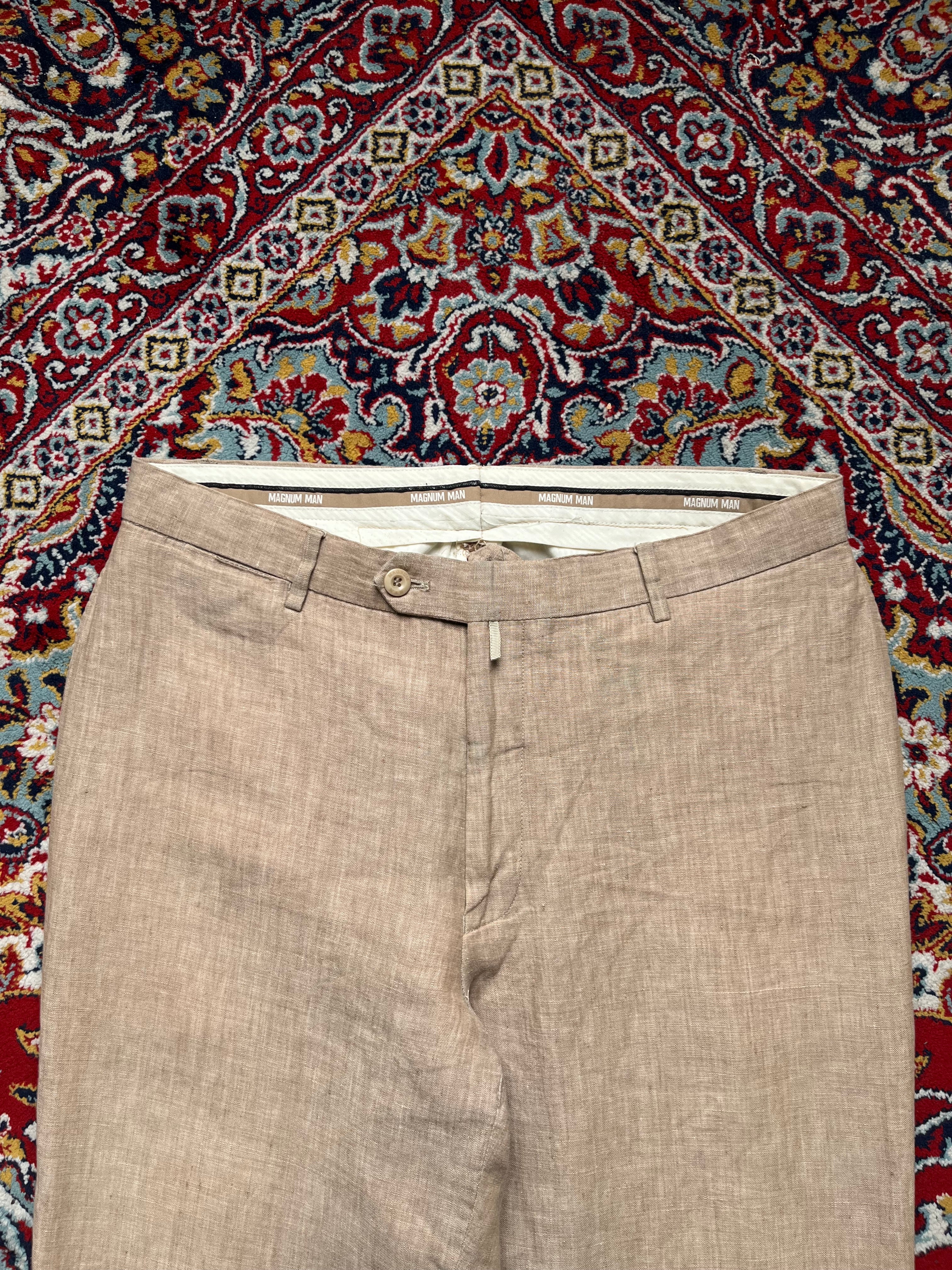 Magnum Man Beige Tan Flat Front Straight FIT Linen PANTS - 34