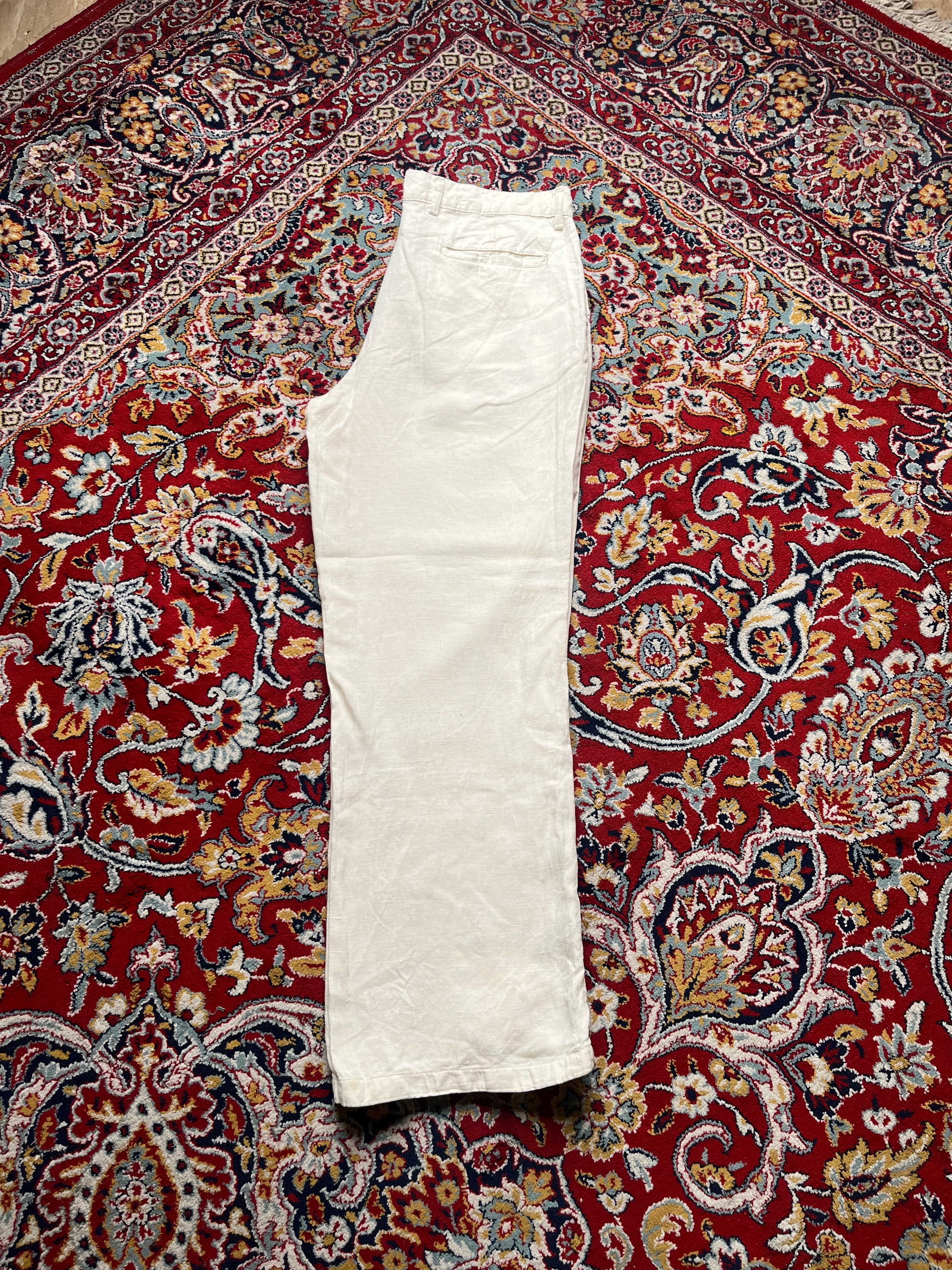 WE Fashion Off White Cream Relaxed FIT Linen PANTS - 34