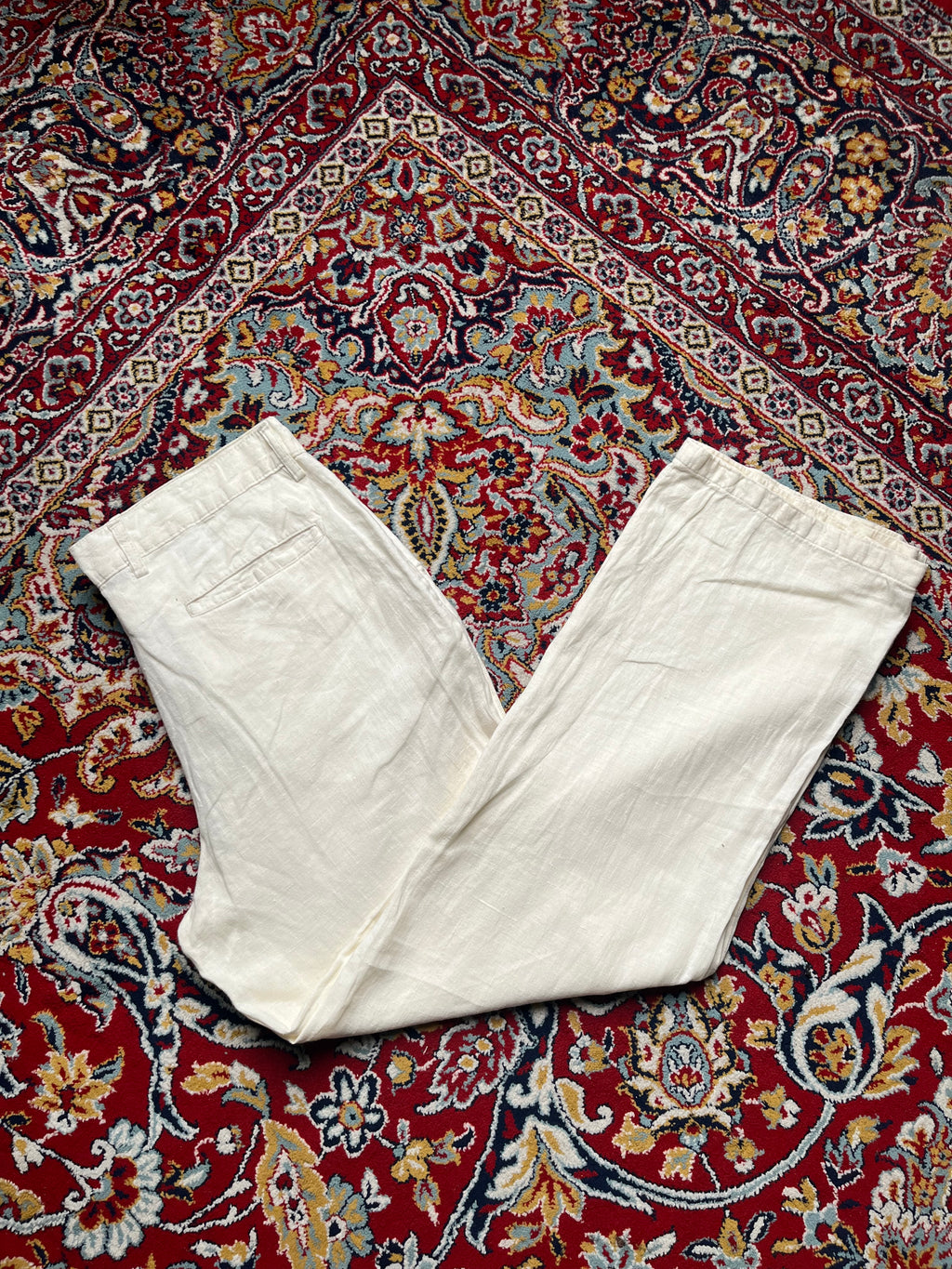 WE Fashion Off White Cream Relaxed FIT Linen PANTS - 34