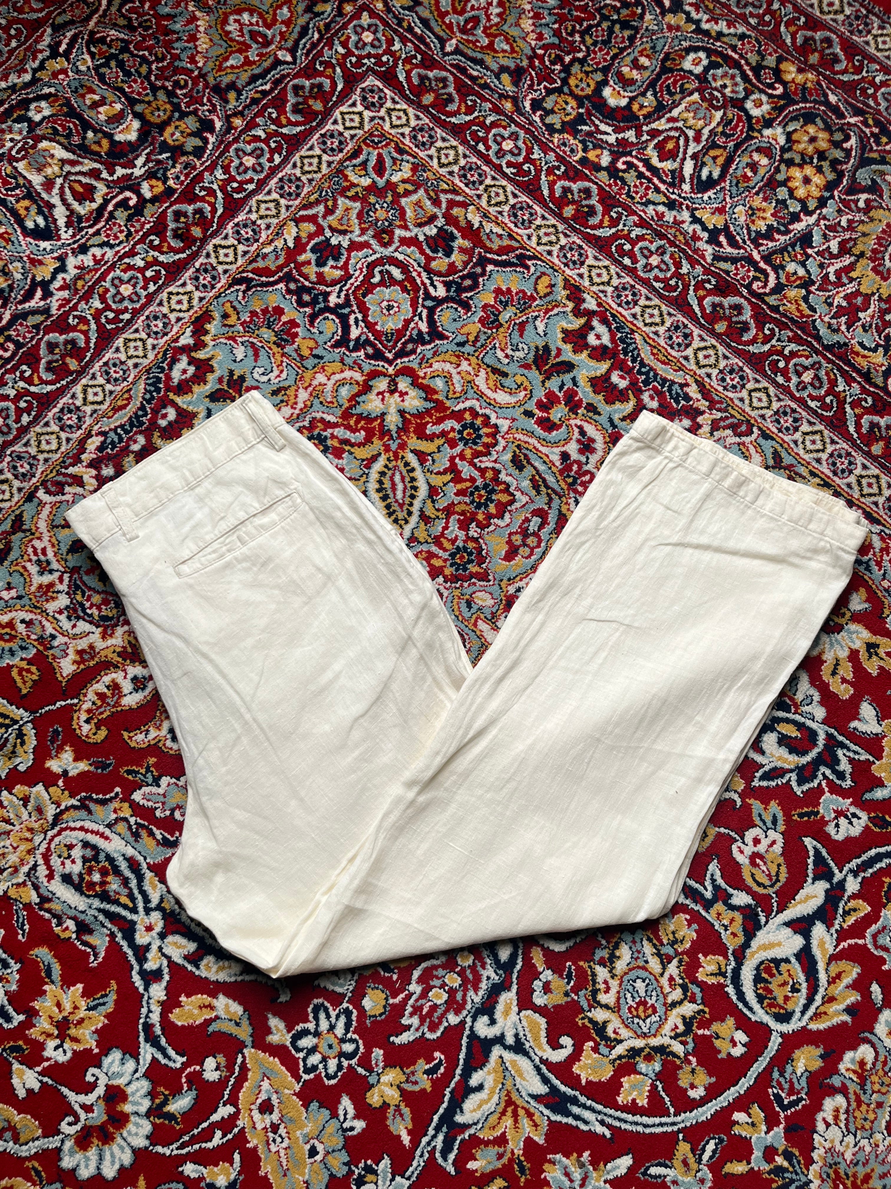 WE Fashion Off White Cream Relaxed FIT Linen PANTS - 34