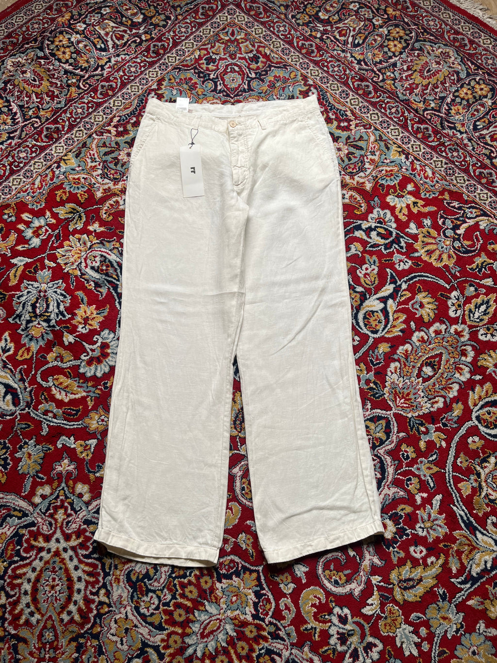 WE Fashion Off White Cream Relaxed FIT Linen PANTS - 34