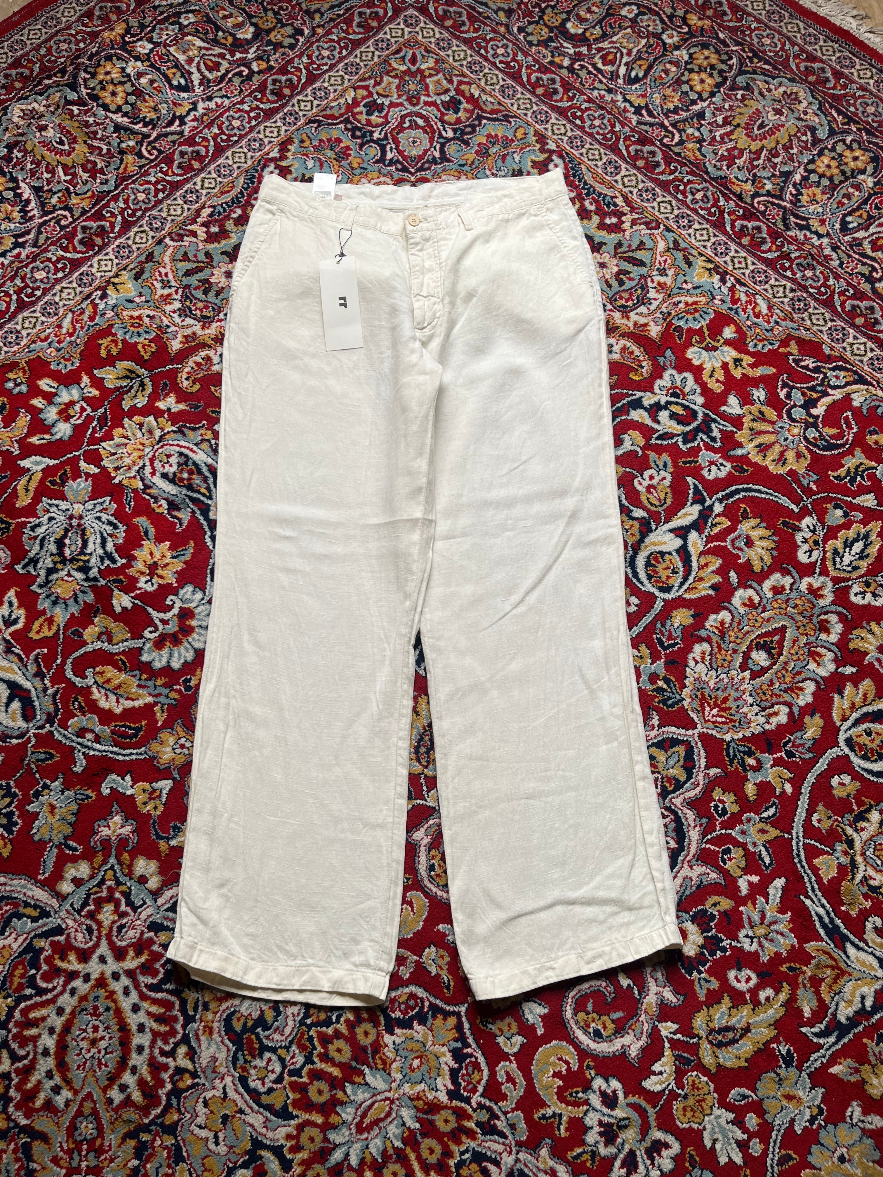 WE Fashion Off White Cream Relaxed FIT Linen PANTS - 34
