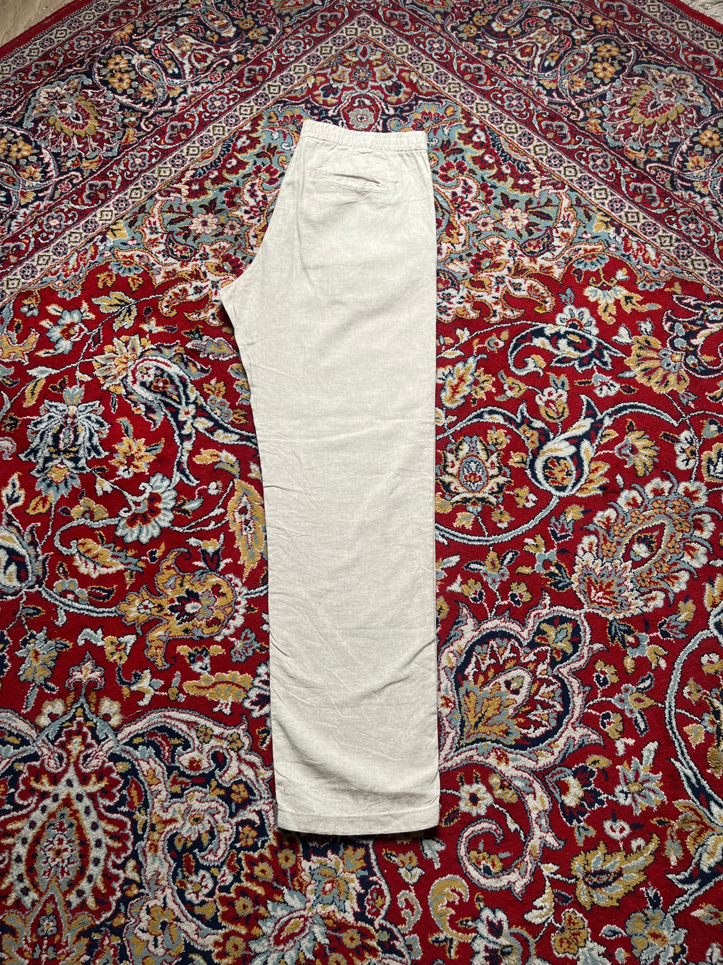 H&M Regular Fit Beige Oatmeal Linen Blend Drawstring PANTS - 34