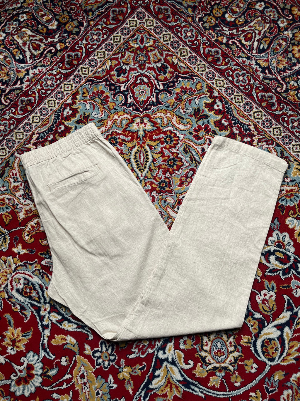H&M Regular Fit Beige Oatmeal Linen Blend Drawstring PANTS - 34