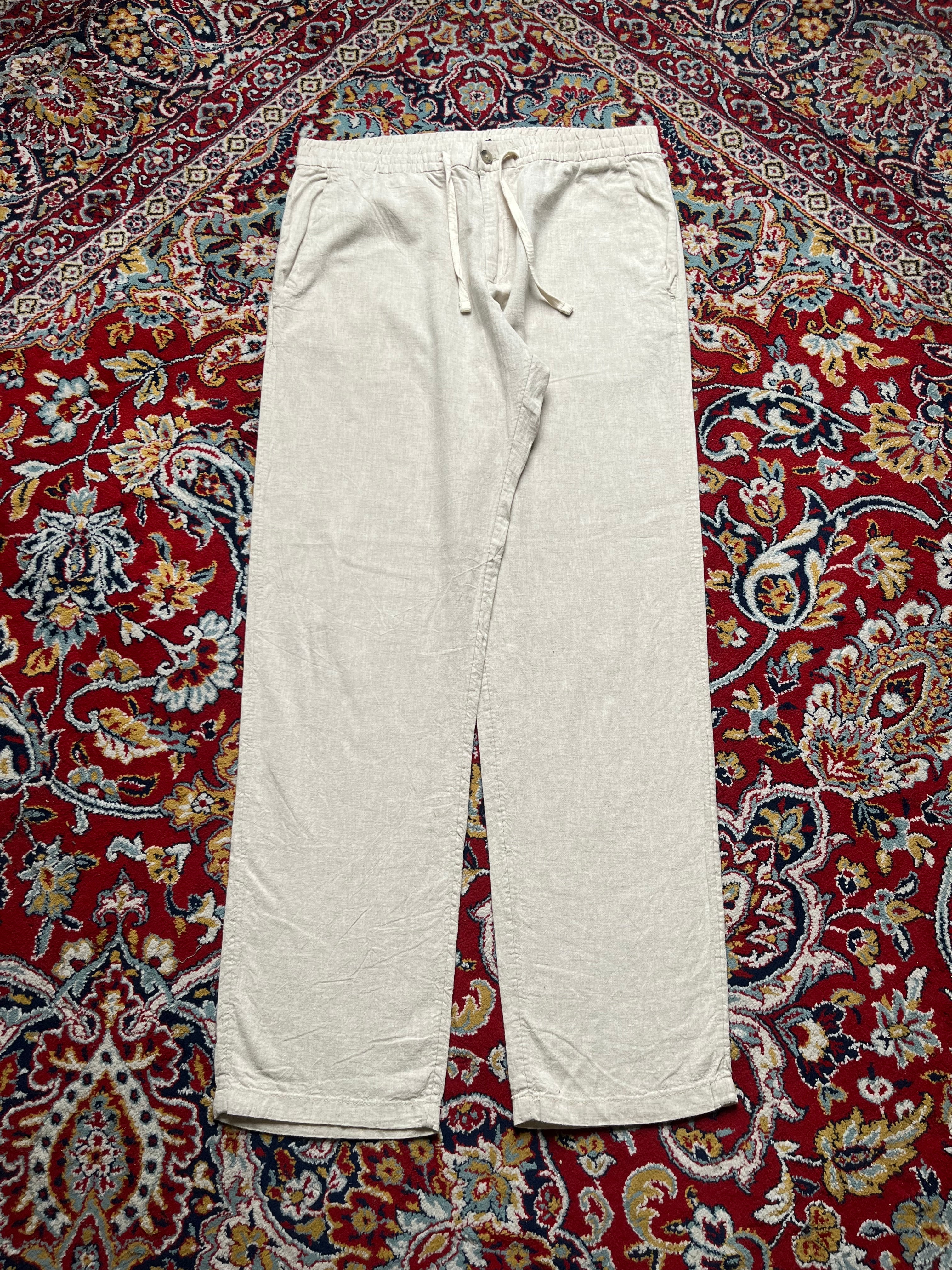 H&M Regular Fit Beige Oatmeal Linen Blend Drawstring PANTS - 34