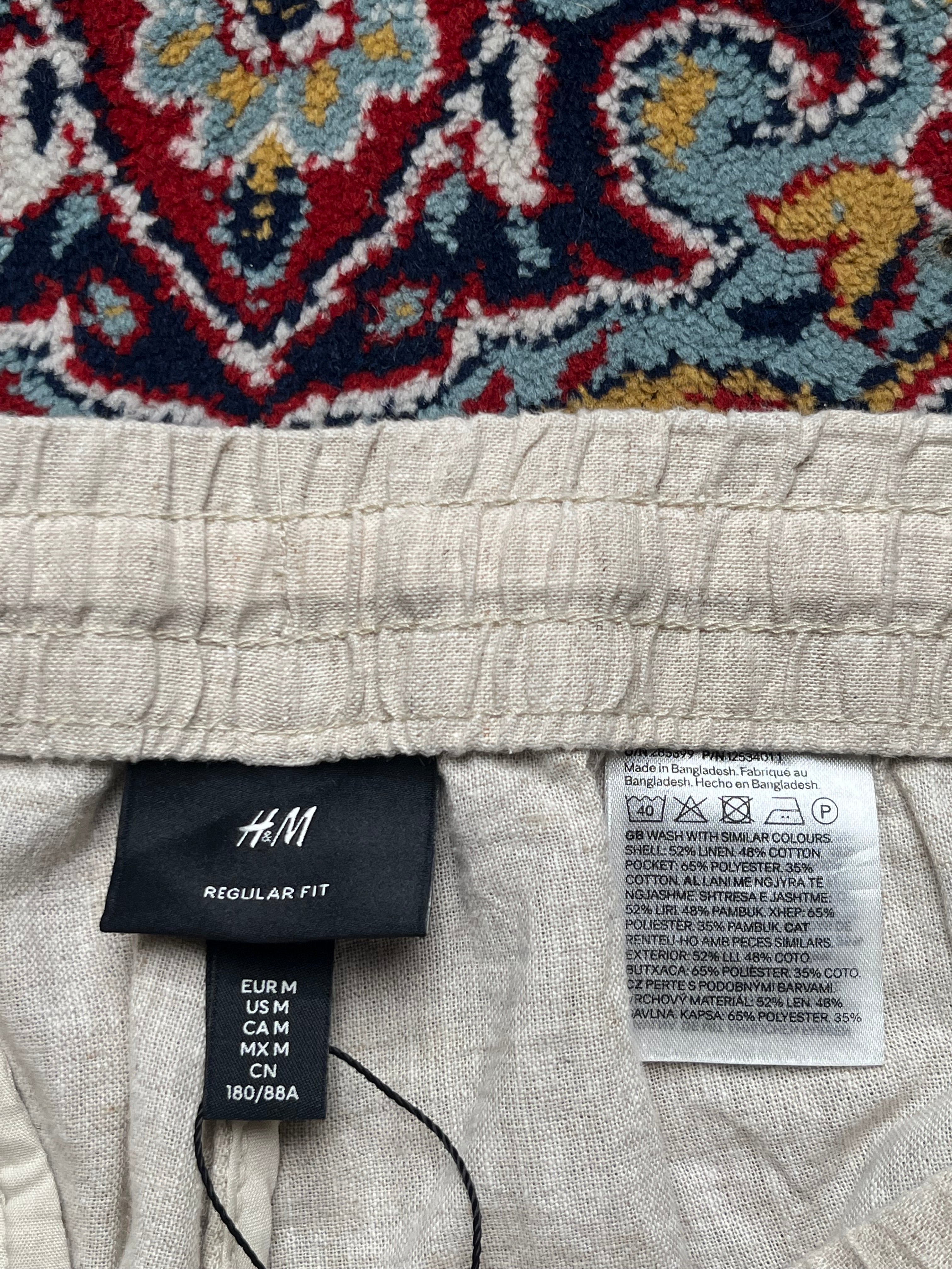 H&M Regular Fit Beige Oatmeal Linen Blend Drawstring PANTS - 34