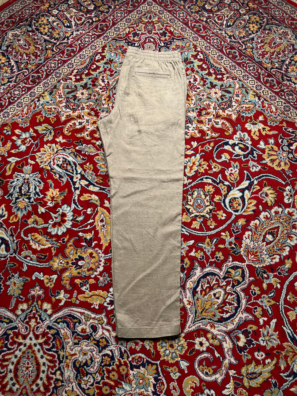 H&M Regular Fit Khaki Linen Drawstring Casual PANTS - 34