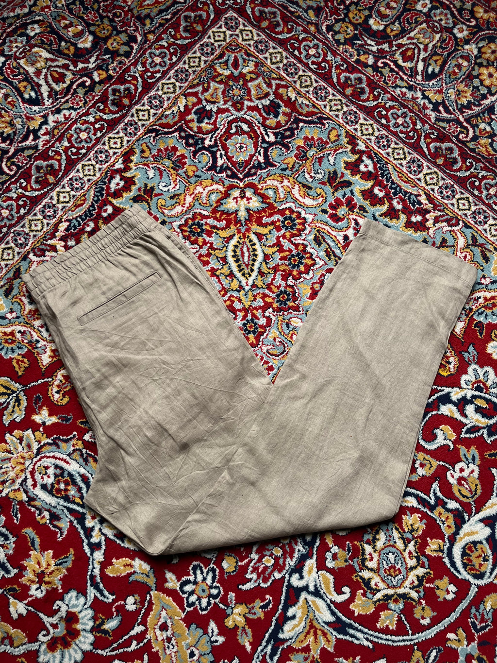 H&M Regular Fit Khaki Linen Drawstring Casual PANTS - 34