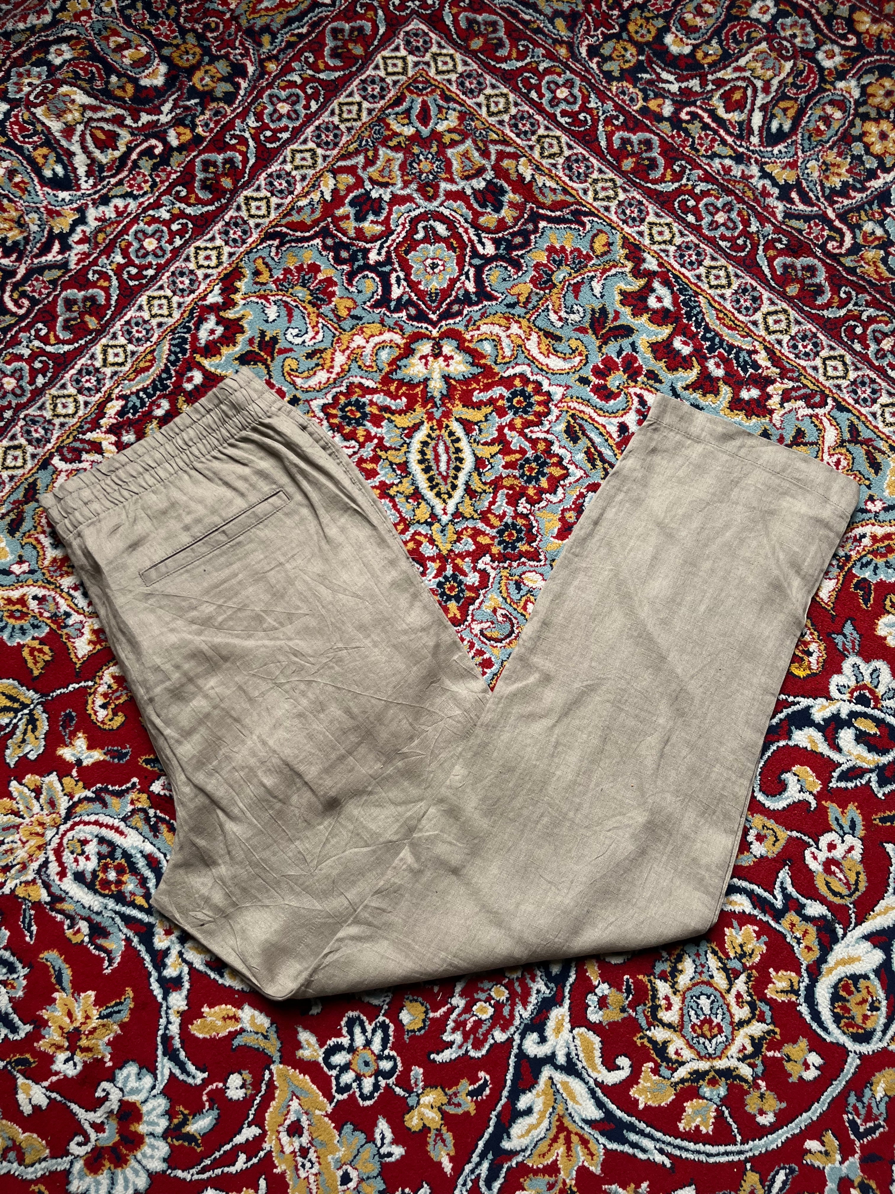 H&M Regular Fit Khaki Linen Drawstring Casual PANTS - 34