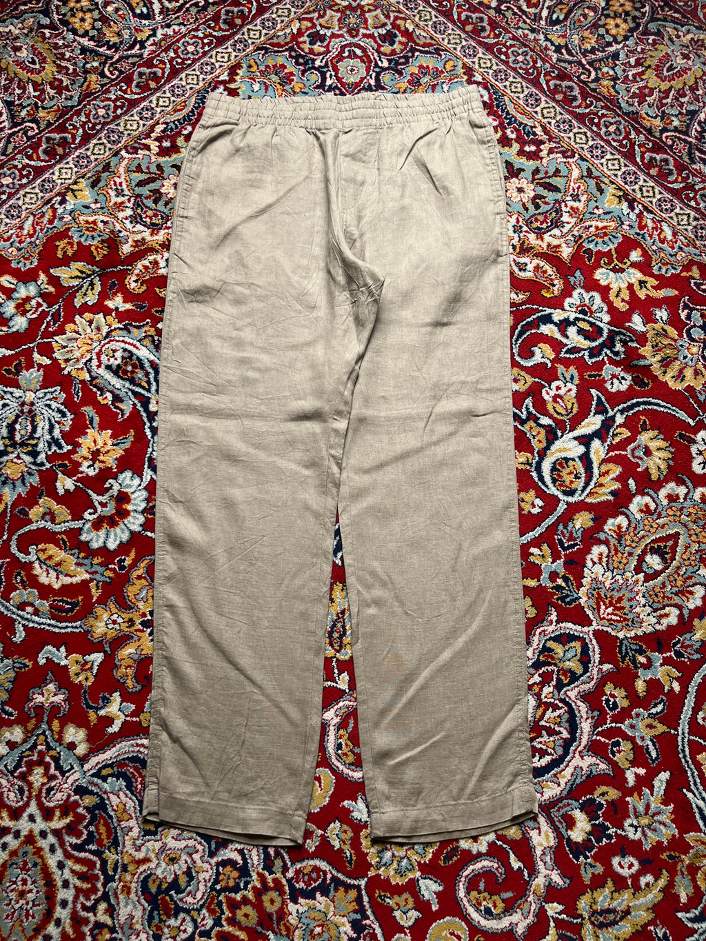H&M Regular Fit Khaki Linen Drawstring Casual PANTS - 34