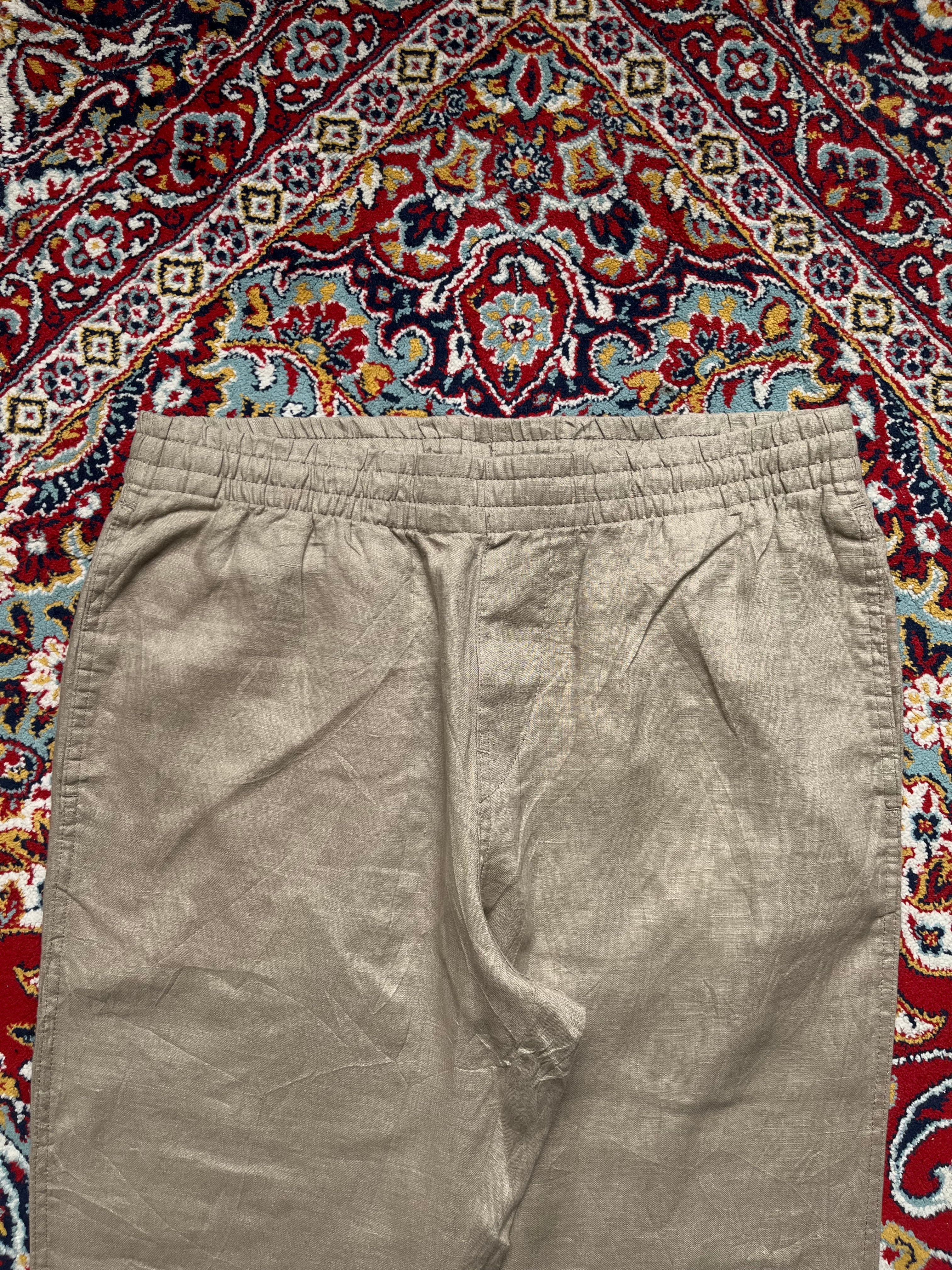 H&M Regular Fit Khaki Linen Drawstring Casual PANTS - 34