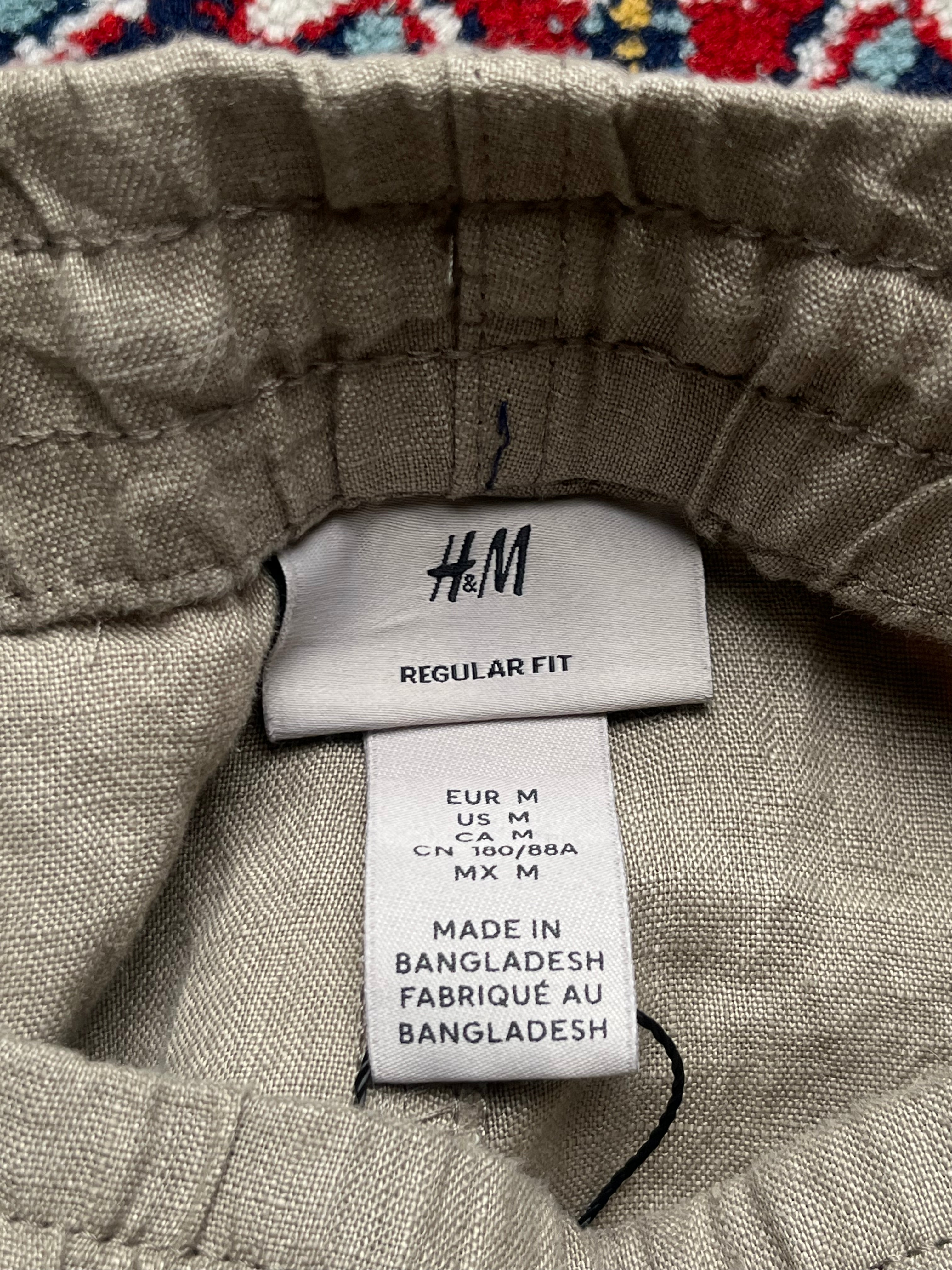 H&M Regular Fit Khaki Linen Drawstring Casual PANTS - 34