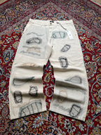 Fashion Nova NOVAMEN Off White Cream Embroidered Sketch Wide FIT JEANS - 42