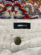 Fashion Nova NOVAMEN Off White Cream Embroidered Sketch Wide FIT JEANS - 42