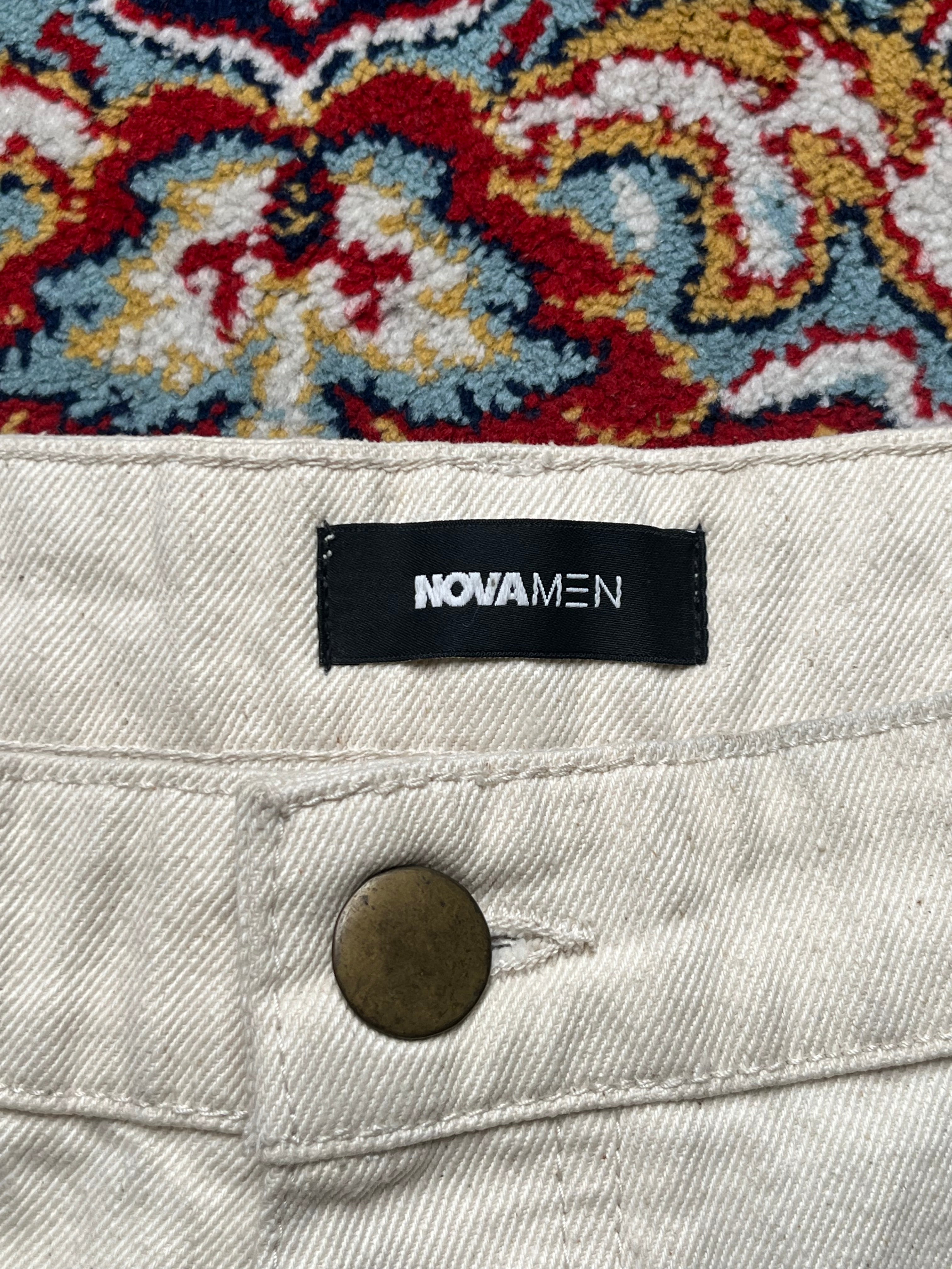 Fashion Nova NOVAMEN Off White Cream Embroidered Sketch Wide FIT JEANS - 42