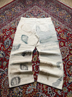 Fashion Nova NOVAMEN Off White Cream Embroidered Sketch Wide FIT JEANS - 42