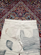 Fashion Nova NOVAMEN Off White Cream Embroidered Sketch Wide FIT JEANS - 42