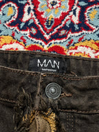 boohooMAN Wide FIT Distressed Star Patch Brown Raw Hem JEANS - 38