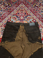 boohooMAN Wide FIT Distressed Star Patch Brown Raw Hem JEANS - 38