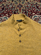 Canali Sportswear Wool Silk Angora Flecked Button Mock Neck Knit Sweater - L