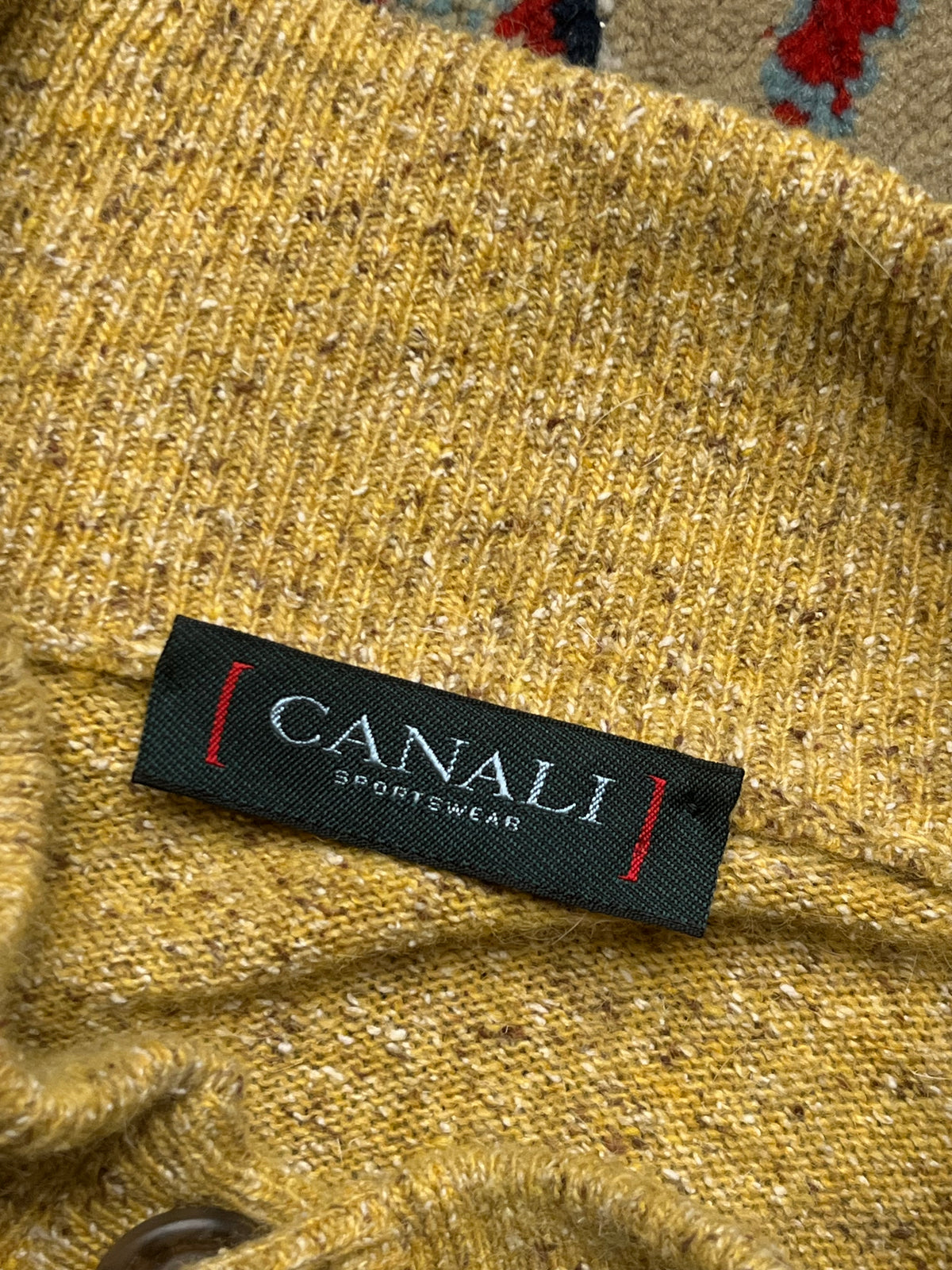 Canali Sportswear Wool Silk Angora Flecked Button Mock Neck Knit Sweater - L
