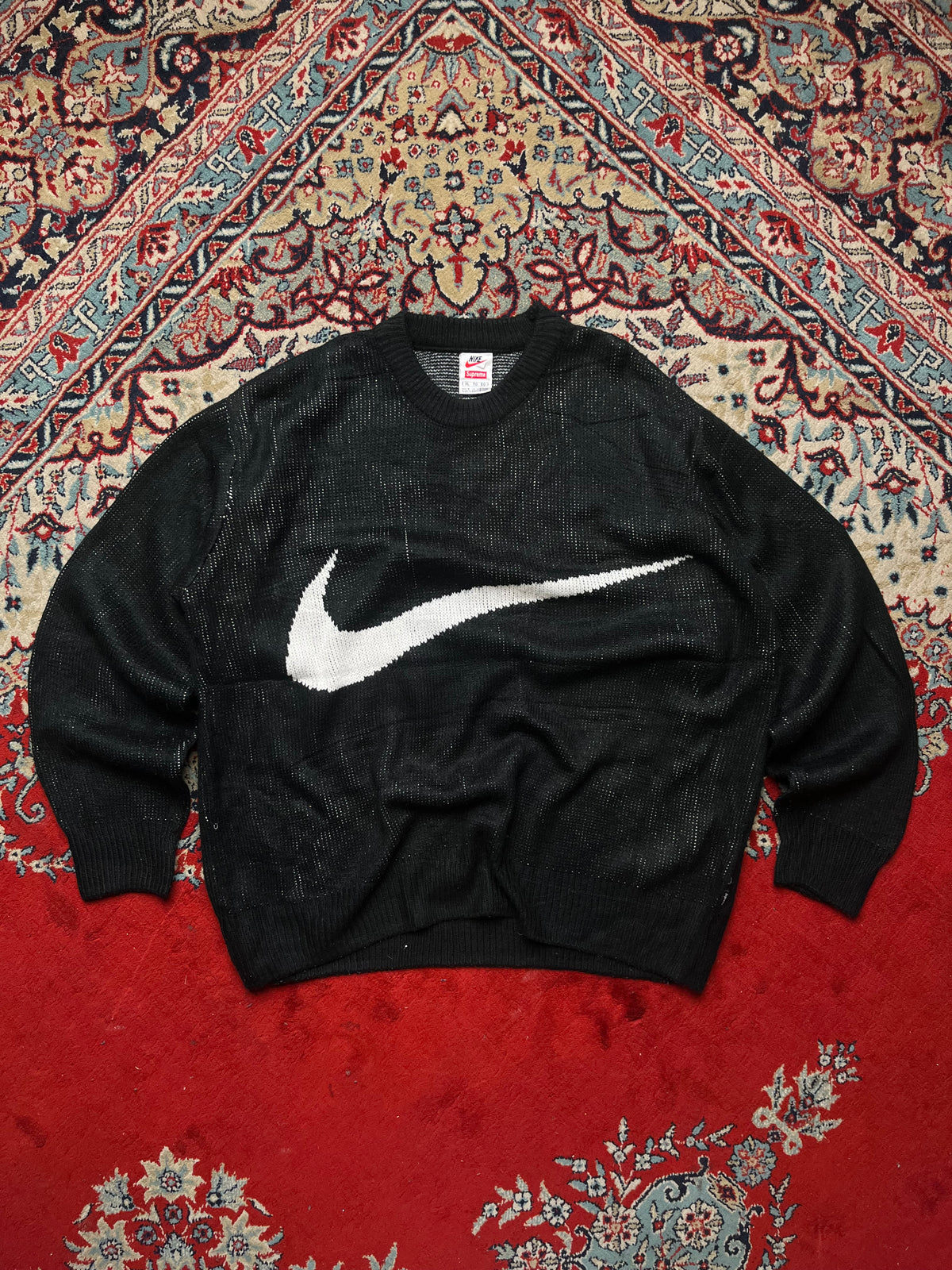 Supreme & Nike Swoosh Jacquard Crewneck Knit Boxy Fir Sweater - XL