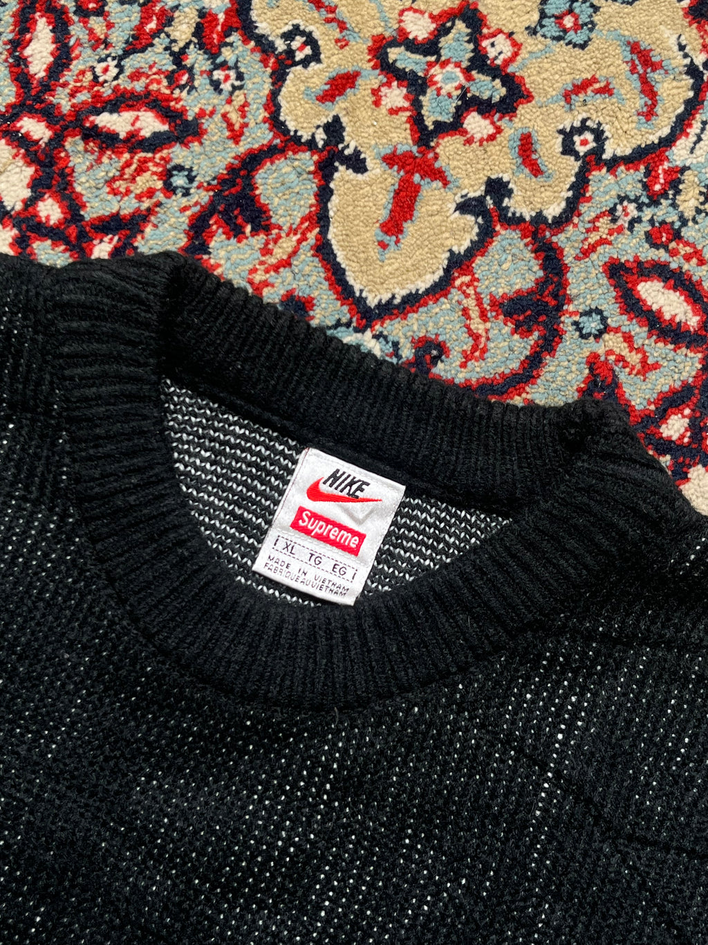 Supreme & Nike Swoosh Jacquard Crewneck Knit Boxy Fir Sweater - XL