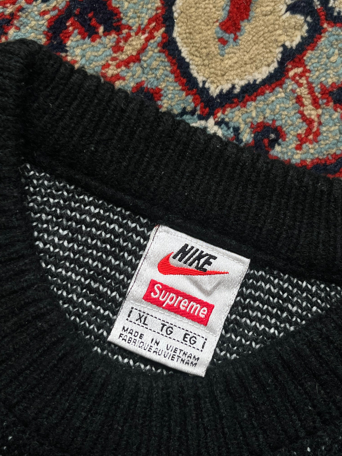 Supreme & Nike Swoosh Jacquard Crewneck Knit Boxy Fir Sweater - XL