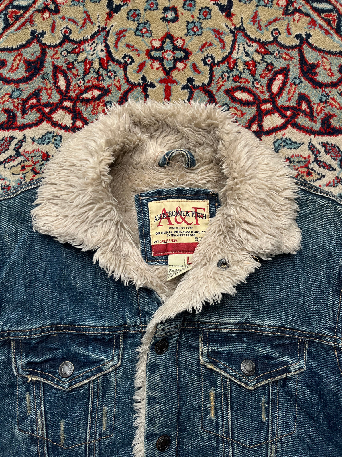 Vintage Abercrombie & Fitch Sherpa Lined Distressed Denim Jacket - L