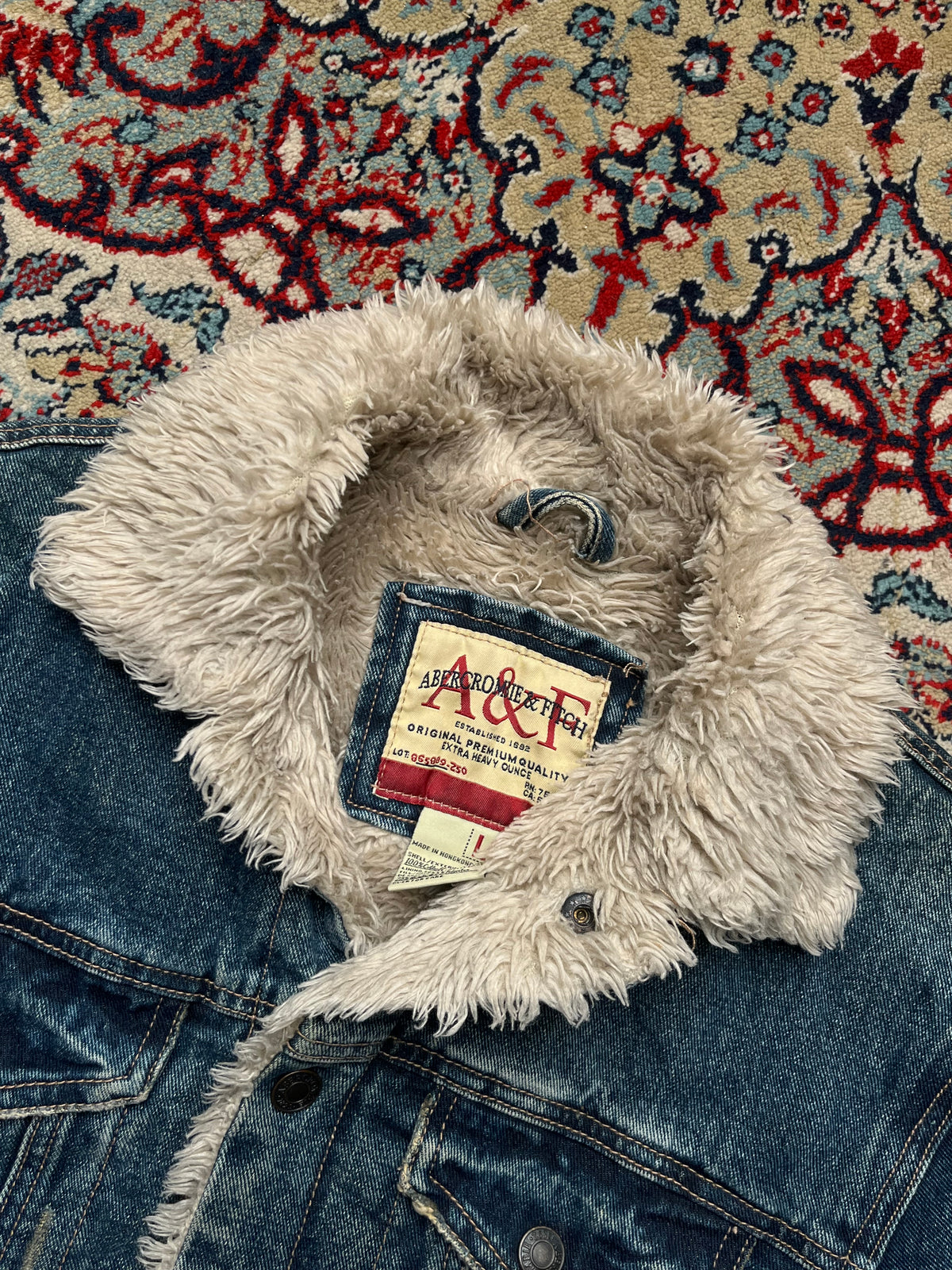 Vintage Abercrombie & Fitch Sherpa Lined Distressed Denim Jacket - L