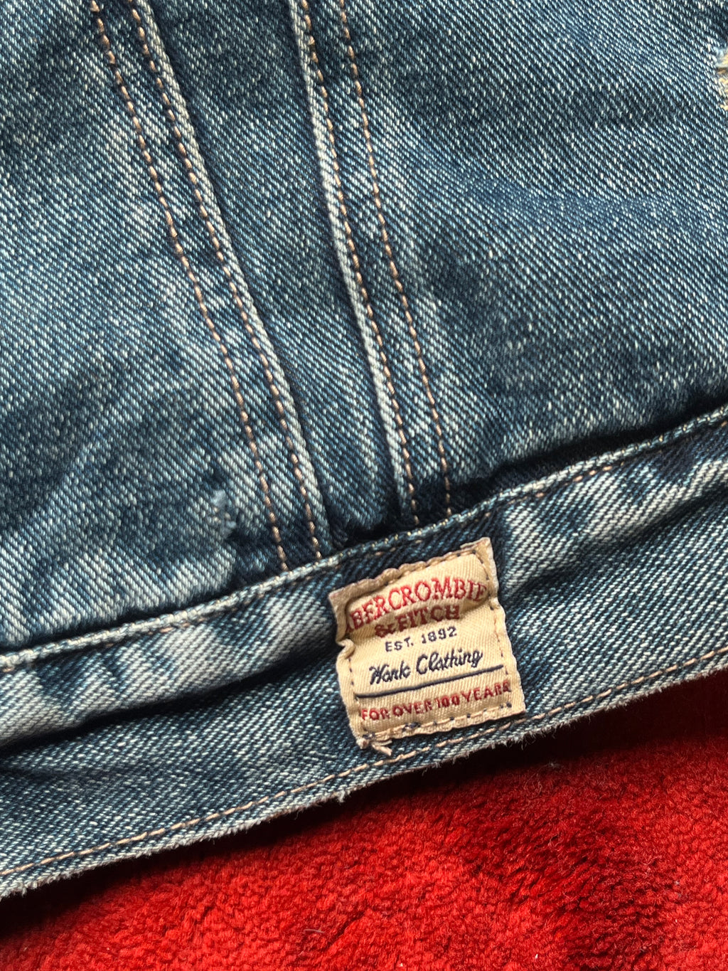 Vintage Abercrombie & Fitch Sherpa Lined Distressed Denim Jacket - L