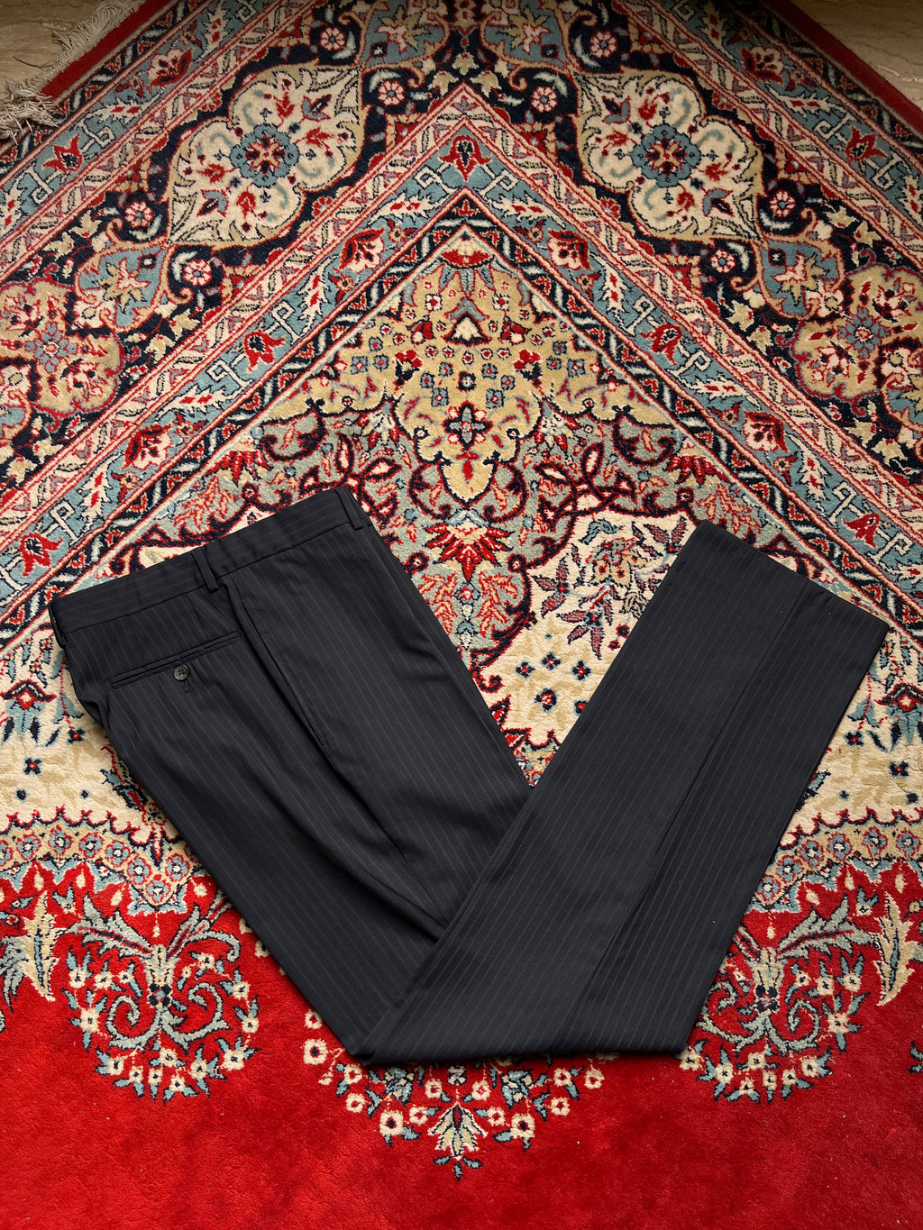 Vintage GUCCI Black Pinstripe Wool Silk Luxury Dress PANTS - 32