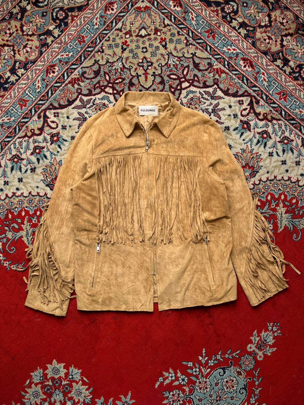 Fulounge Western Faux Suede Fringe Tassel Full Zip Jacket - M