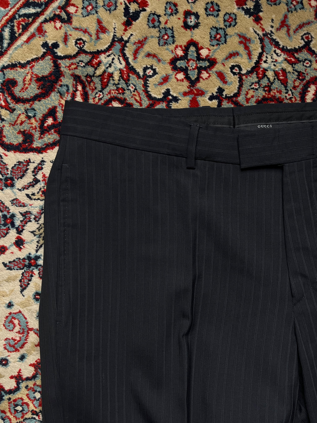 Vintage GUCCI Black Pinstripe Wool Silk Luxury Dress PANTS - 32