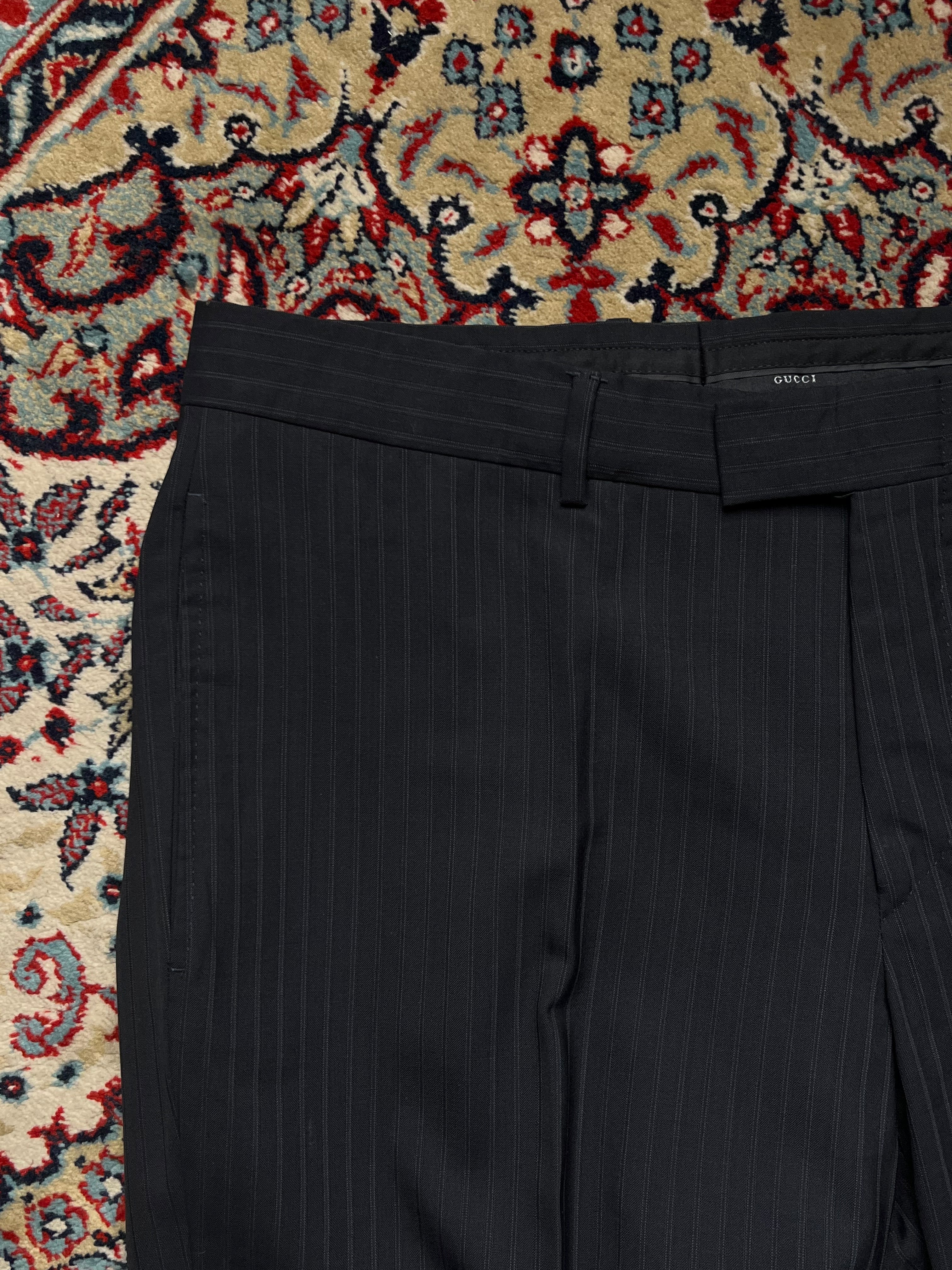 Vintage GUCCI Black Pinstripe Wool Silk Luxury Dress PANTS - 32