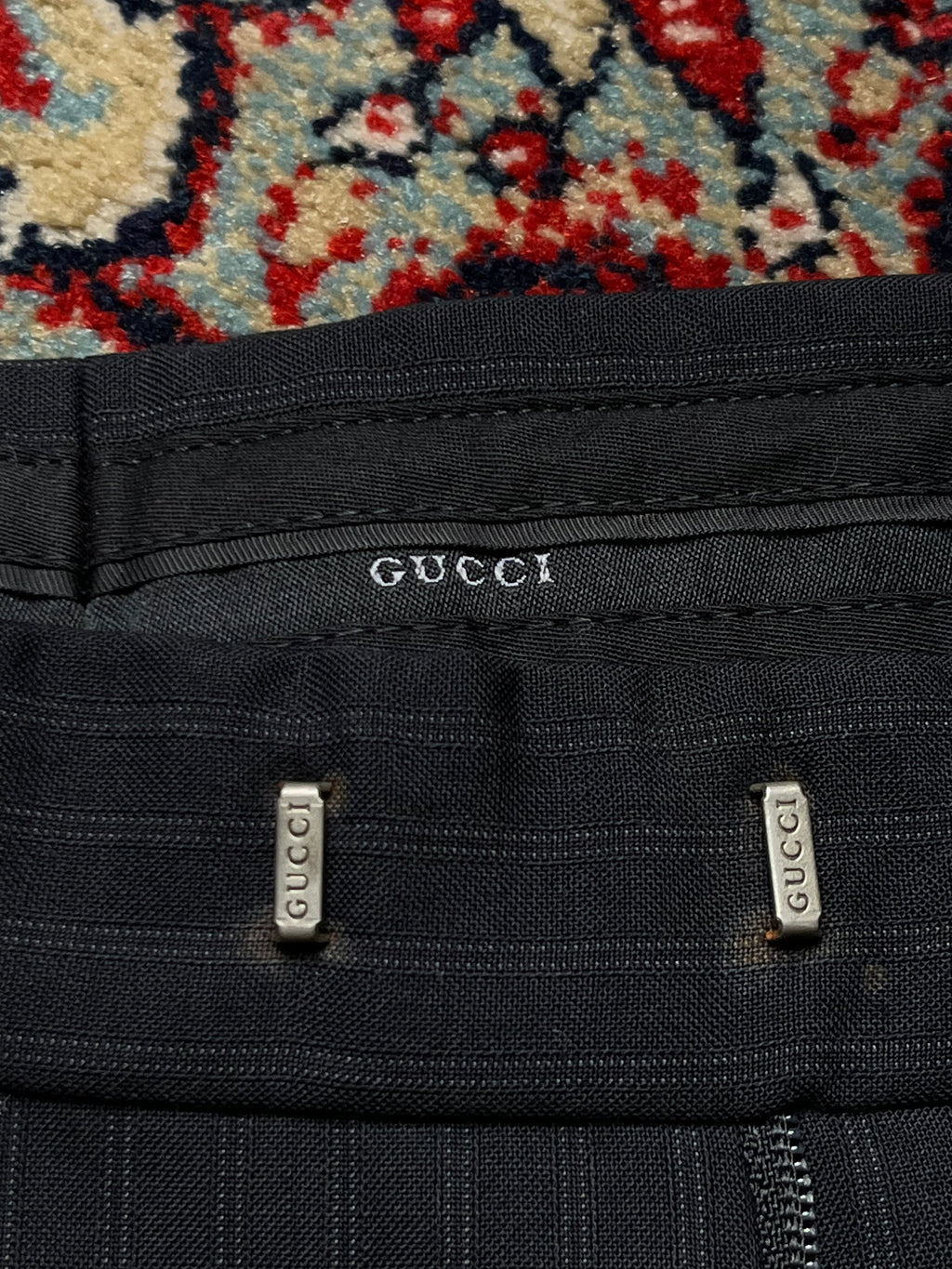 Vintage GUCCI Black Pinstripe Wool Silk Luxury Dress PANTS - 32