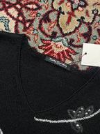 Betty Barclay Womens Black Floral Embroidered Sequin Beaded V-Neck Knit Sweater - M