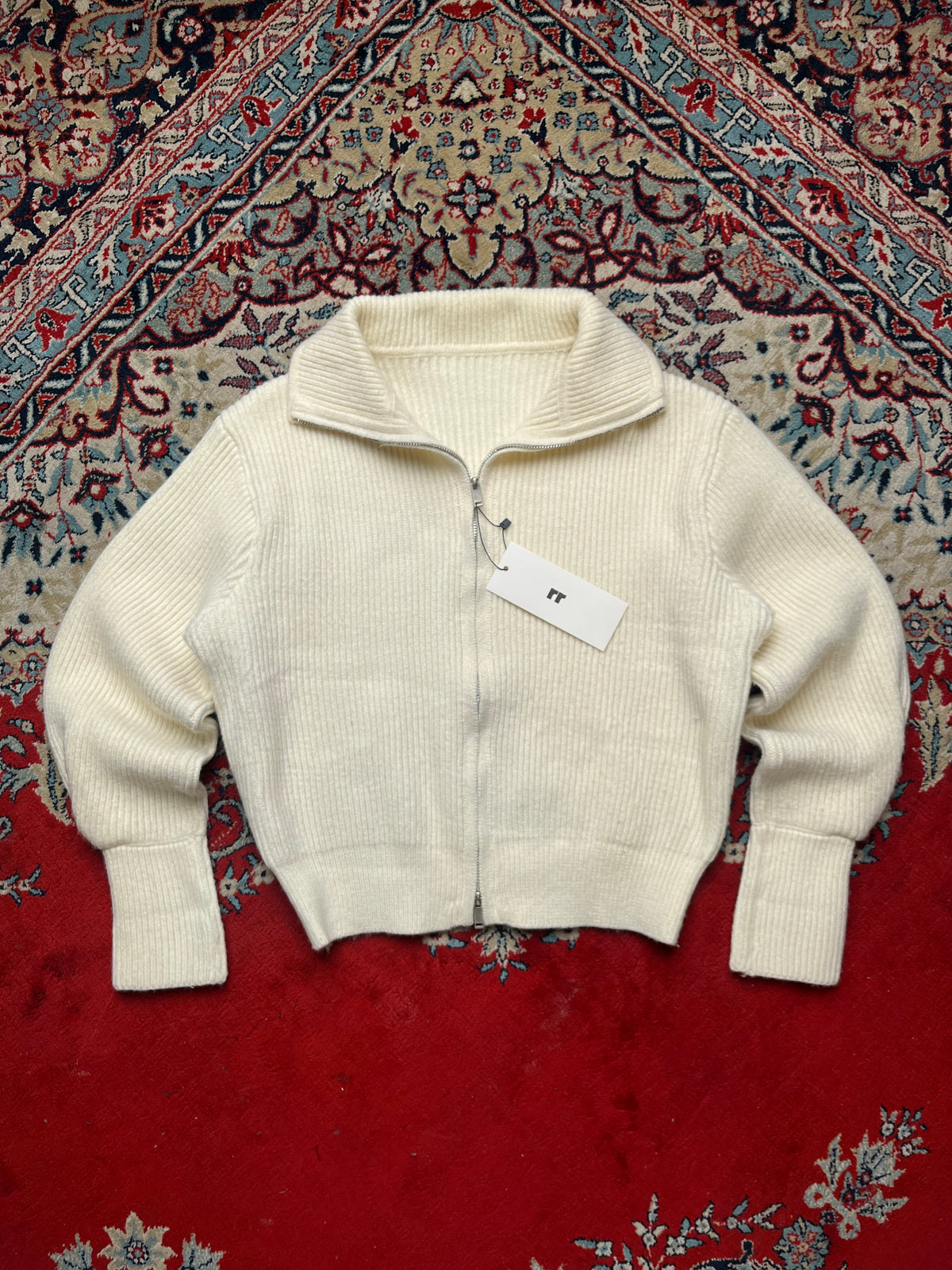 Moiety Addmore Womens Cream Off-White Ribbed Knit Cropped Cardigan - L