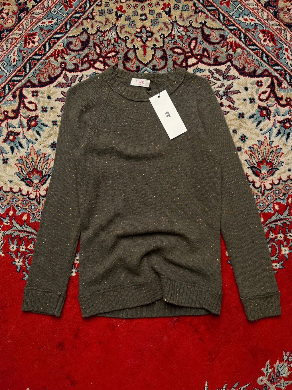 iiMK Michel Klein Paris Womens Olive Brown Knit Crewneck Sweater - M